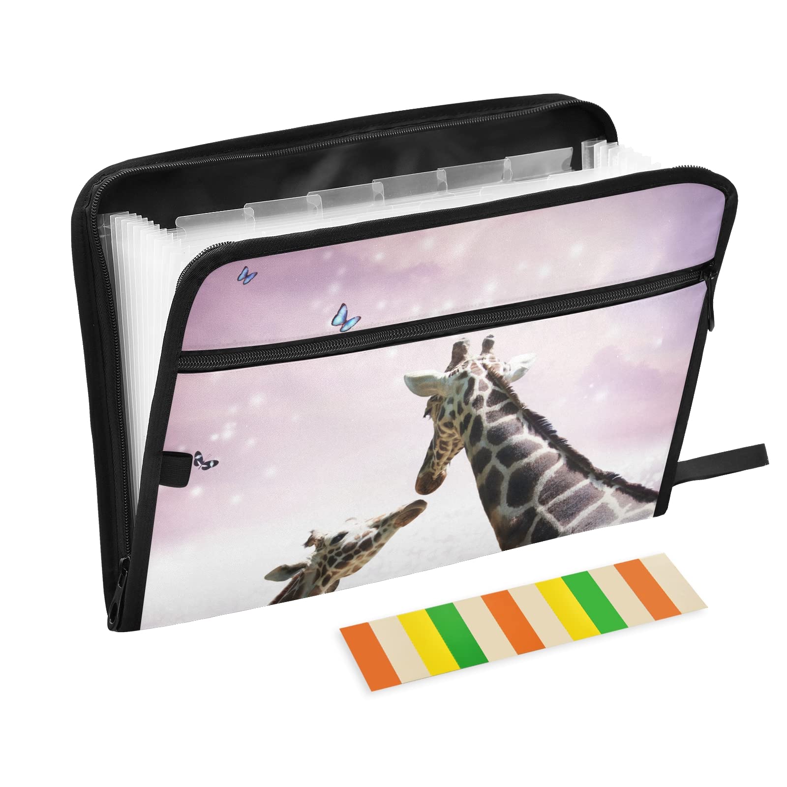 UMIRIKO 13-Pocket Expanding File Folder with Sticky Labels - Giraffe Africa Design, A4 Letter Size Accordion Document Organizer with Zipper Closure - Perfect for Office, School, and Travel Document Storage