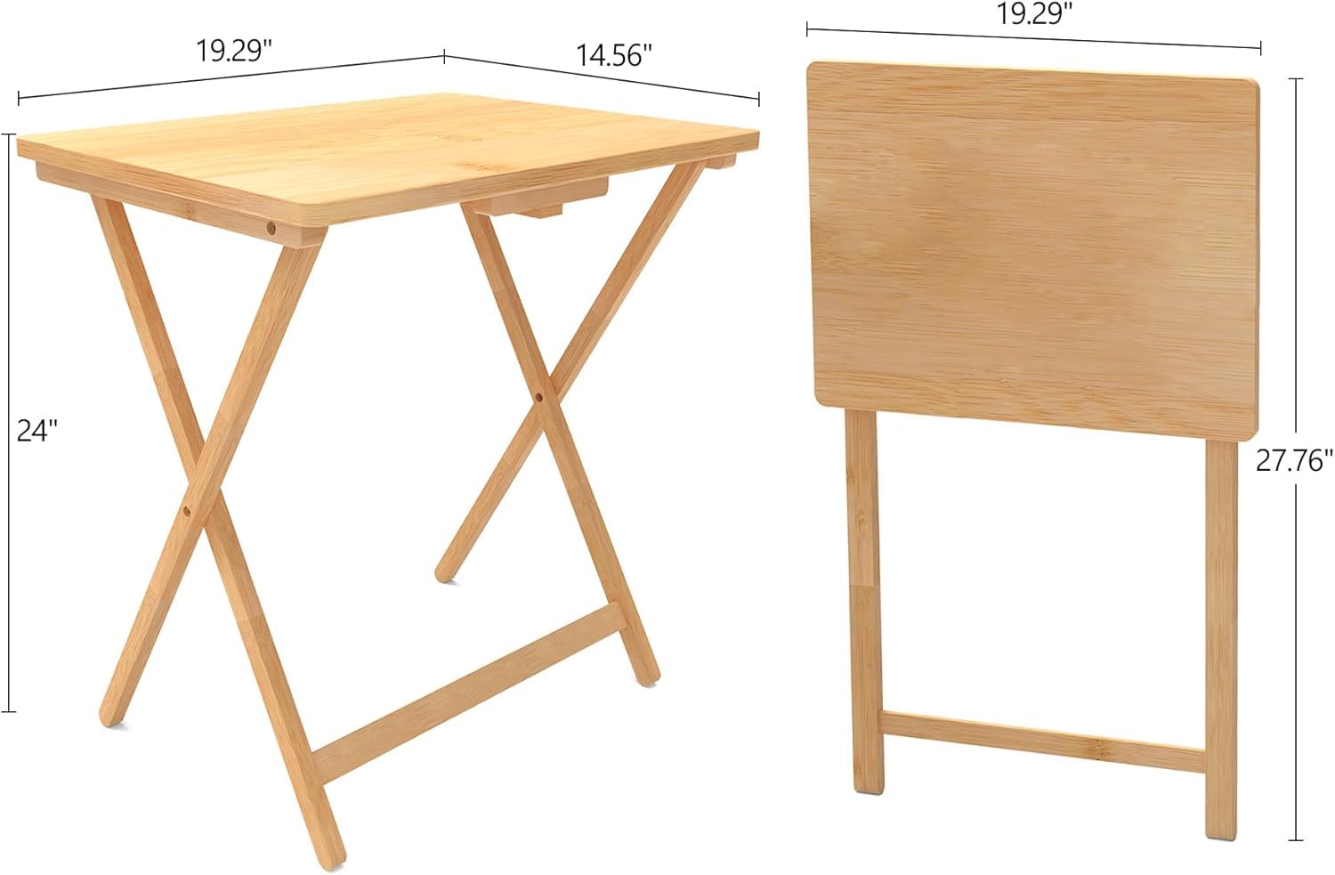 Fully Assembled Folding TV Tray Table Set of 2 - Natural Bamboo Foldable TV Dinner Trays for Eating, Sofa, Couch & Bed - Perfect for Movie Nights, Breakfast in Bed & Small Space Living
