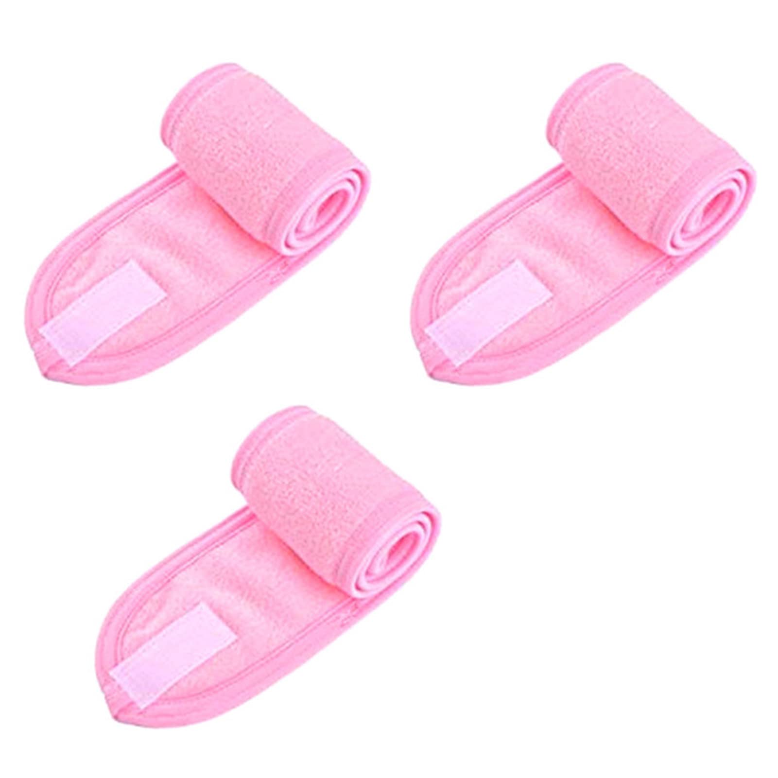 Zebiaotech 3-Pack Adjustable Wide Headbands for Women - Soft Polyester Sport & Spa Hair Accessories with Fastener - Perfect for Workouts, Yoga, Makeup & Face Washing (Pink)