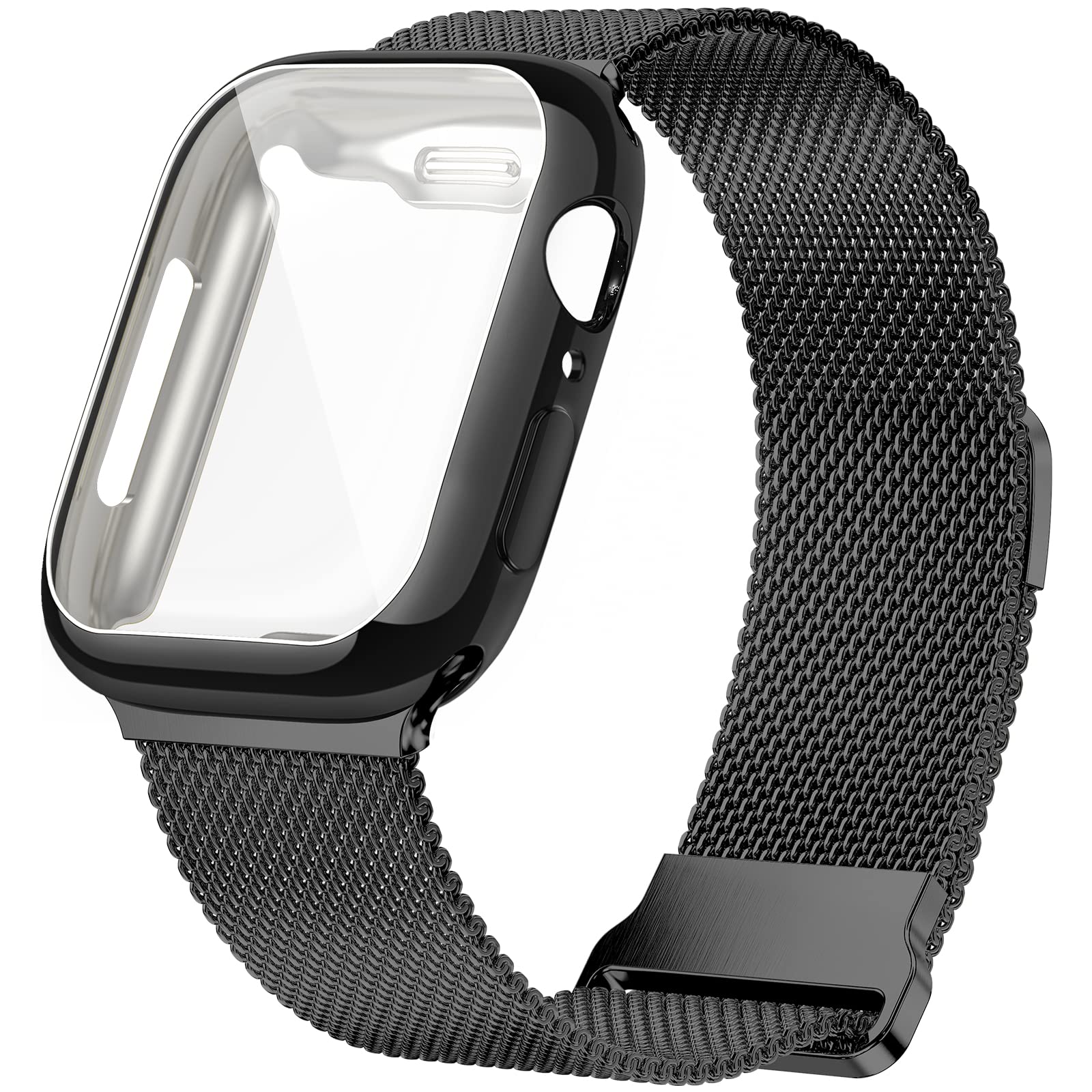 Premium Stainless Steel Milanese Loop Band for Apple Watch 45mm - Magnetic Mesh Strap Compatible with iWatch Series 10/9/8/7/6/5/4/3/2/1/SE - Adjustable Luxury Replacement Watch Band for Women & Men (Black) - Perfect for Workouts, Office & Everyday Wear