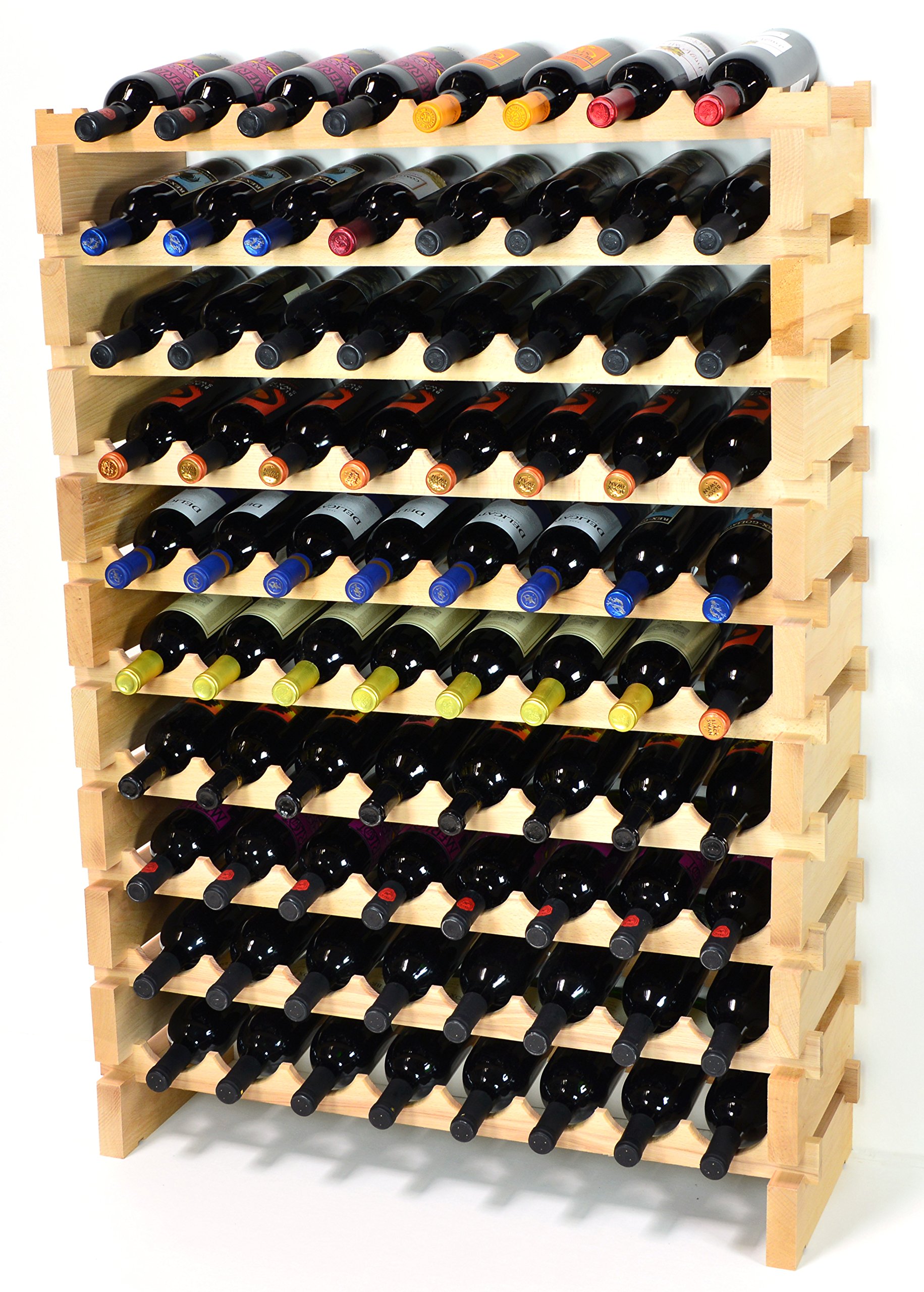 Premium Modular Beechwood Wine Rack - Holds 32-96 Bottles (8 Bottles Wide, 12 Rows) | Space-Saving Storage for Wine Cellars, Restaurants & Home Bars | Newest Improved Design (80-Bottle Capacity - 10 Rows)