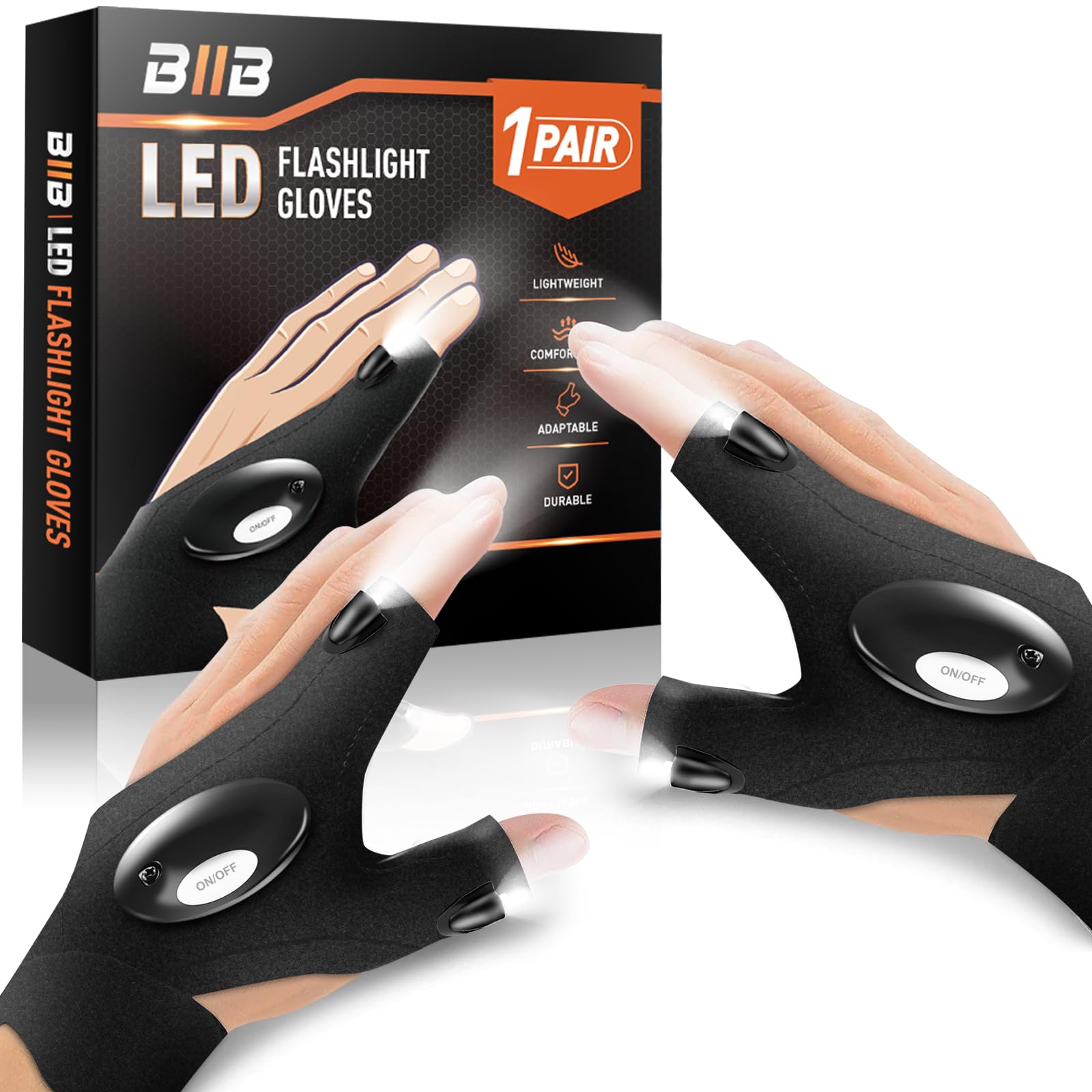 LED Flashlight Gloves for Men - Hands-Free Lighting for Camping, Hiking, Fishing & Outdoor Activities - Perfect Gift for Dad, Husband, Grandpa - Birthday, Father's Day & Christmas Present - Cool Gadgets & Camping Essentials