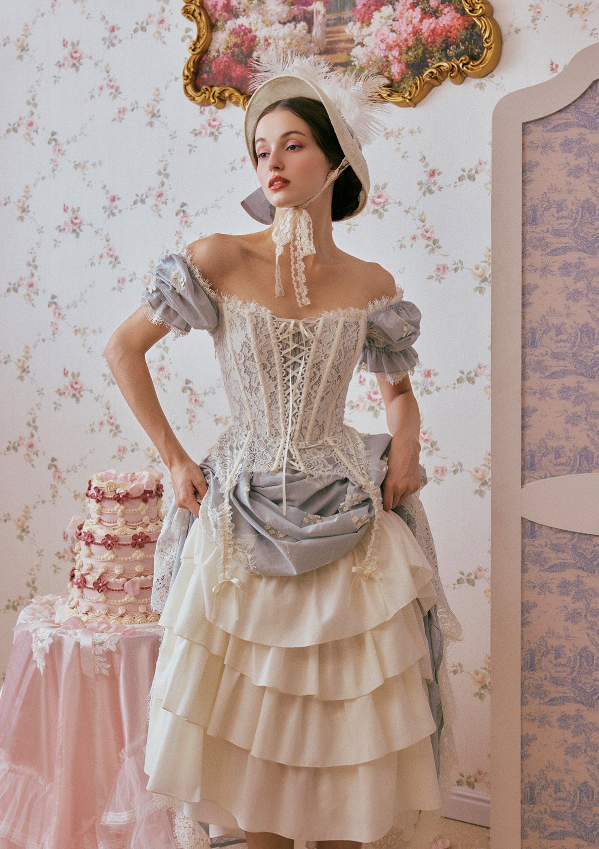 Princess Lily of the Valley Corset Dress - Elegant Lace Vintage Style Formal Gown for Weddings, Prom & Special Occasions