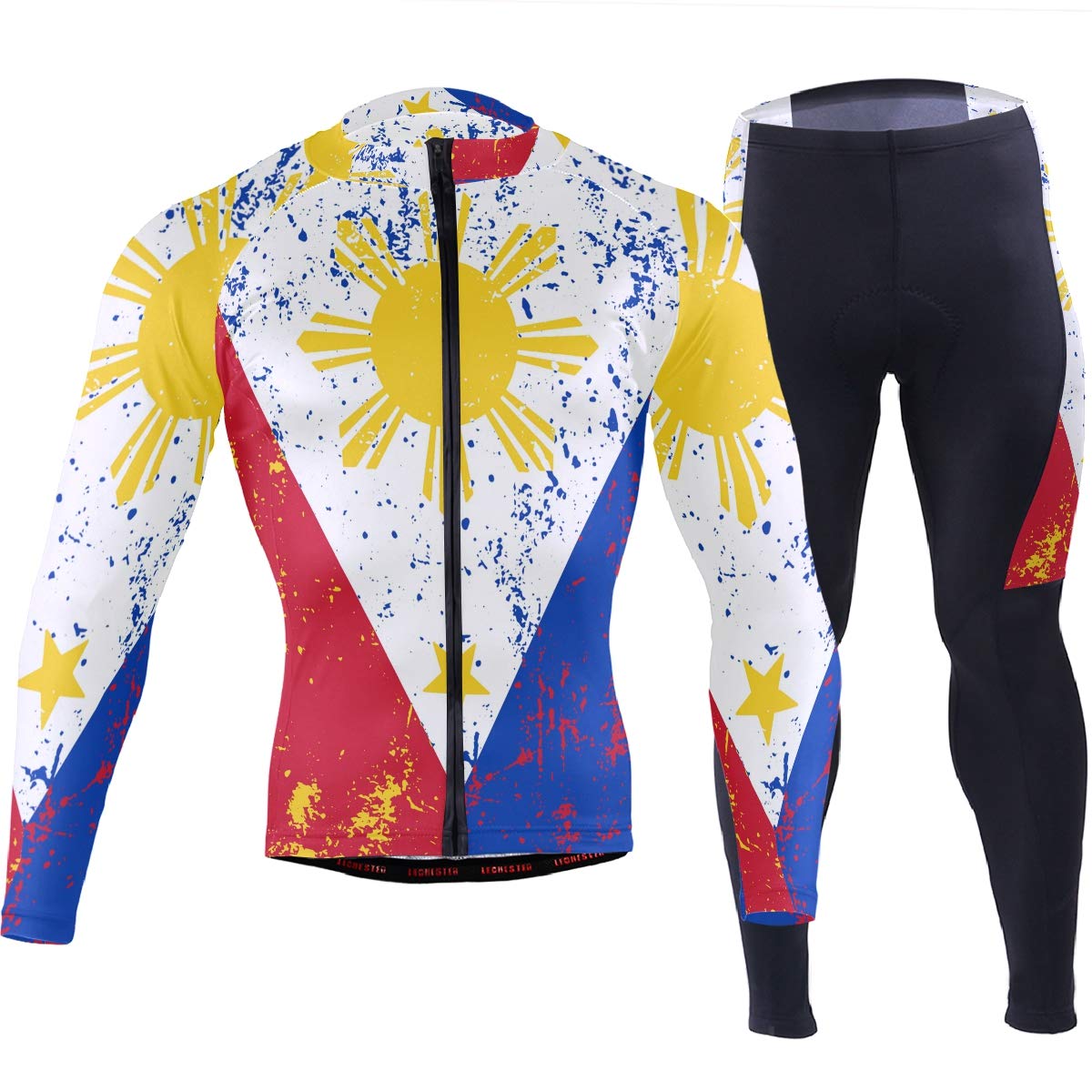 Oklahoma State Flag Men's Cycling Jersey & Padded Bike Pants Set - Long Sleeve Full Zip Quick-Dry Bicycle Clothing for Road & Mountain Biking