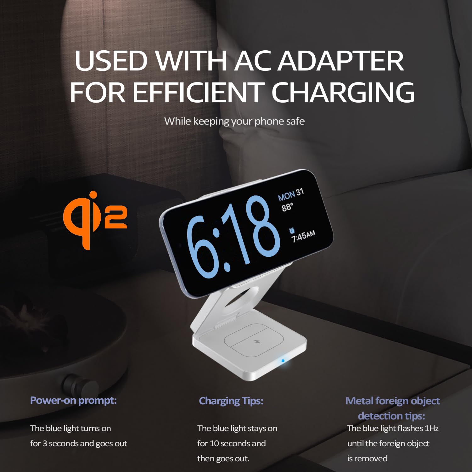 25W 3-in-1 Wireless Charging Station - Magsafe Compatible Fast Charger Dock for iPhone 14/13/12, Apple Watch & AirPods | Foldable Portable Stand with 5W Charging | Perfect for Home, Office & Travel (Silver)