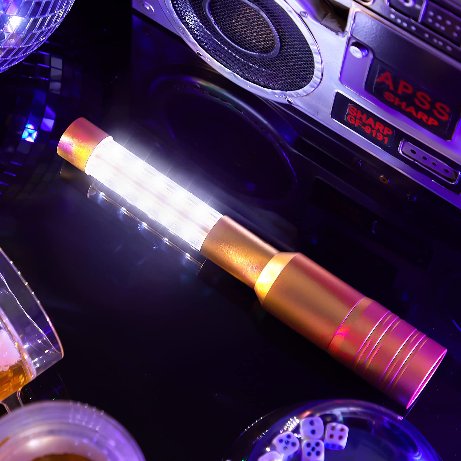 Lewtemi 4 Pieces LED Strobe Baton Lights - Rechargeable Champagne Bottle Topper & Bottle Service Sparklers for VIP Nightclubs, Bars, Weddings, Birthday Parties & Events (Gold)