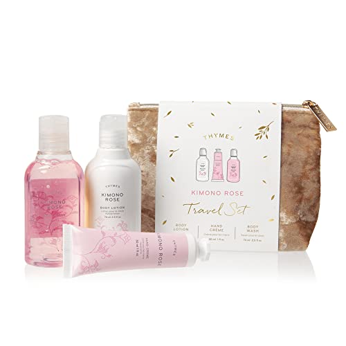 Thymes Kimono Rose Travel Set - Luxury Body Wash, Lotion & Hand Cream Trio - Perfect for Vacation, Gifts & On-the-Go Pampering