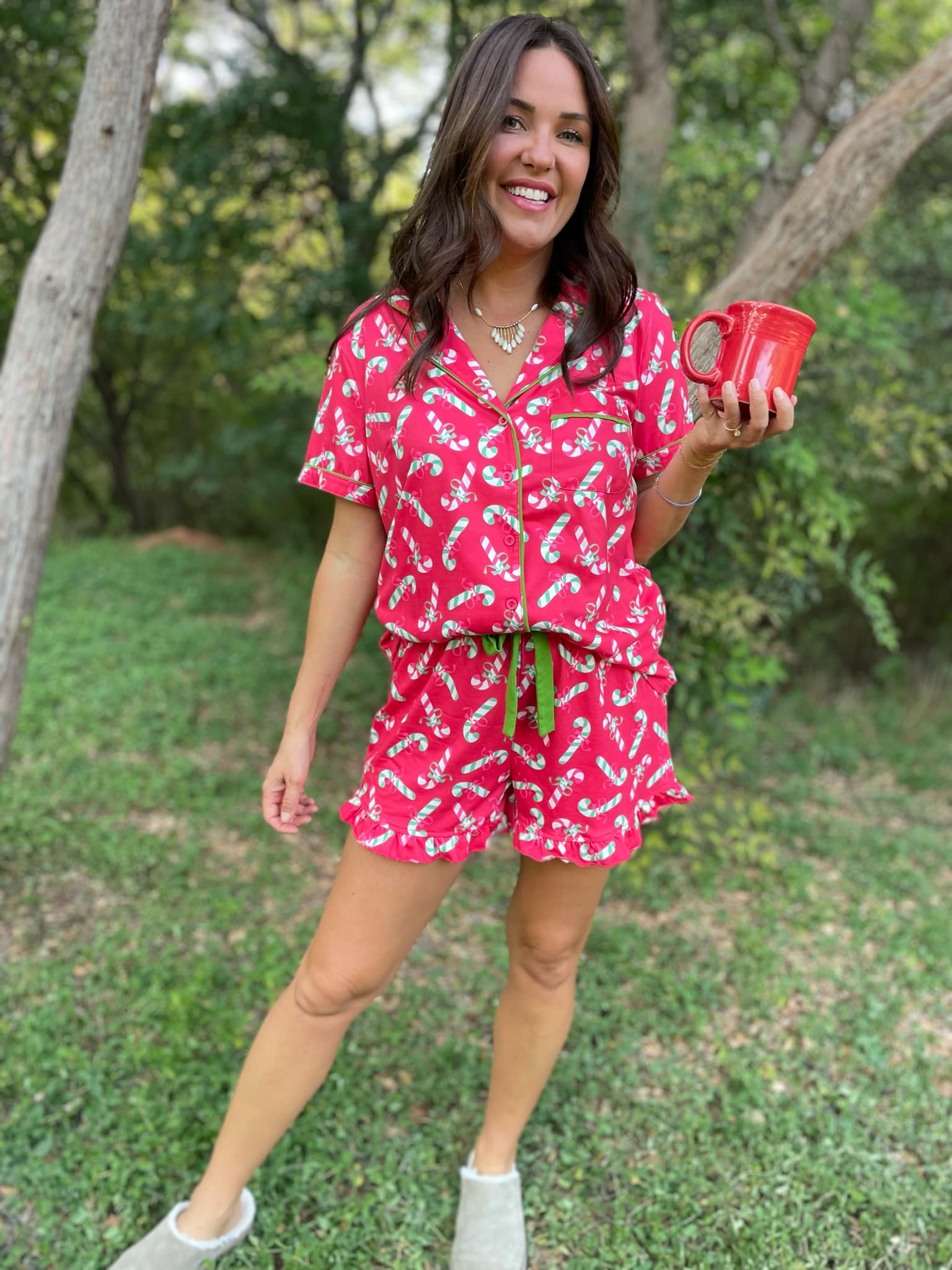 Christmas Candy Pajama Set for Women - Cozy Holiday Sleepwear in 3 Colors (Red, Green, White) | Perfect for Christmas Eve, Family Gatherings & Winter Nights