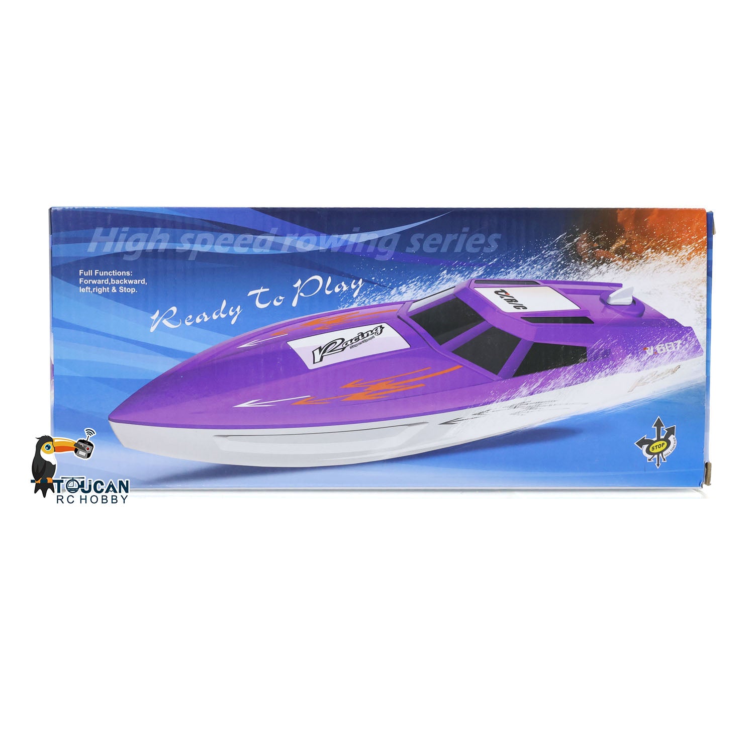 TOUCAN High Speed Electric RC Boat - Ready to Run (RTR) Radio Controlled Racing Ship for Kids & Adults - Durable Plastic Pool & Lake Toy for Outdoor Water Play - Painted & Assembled for Immediate Fun