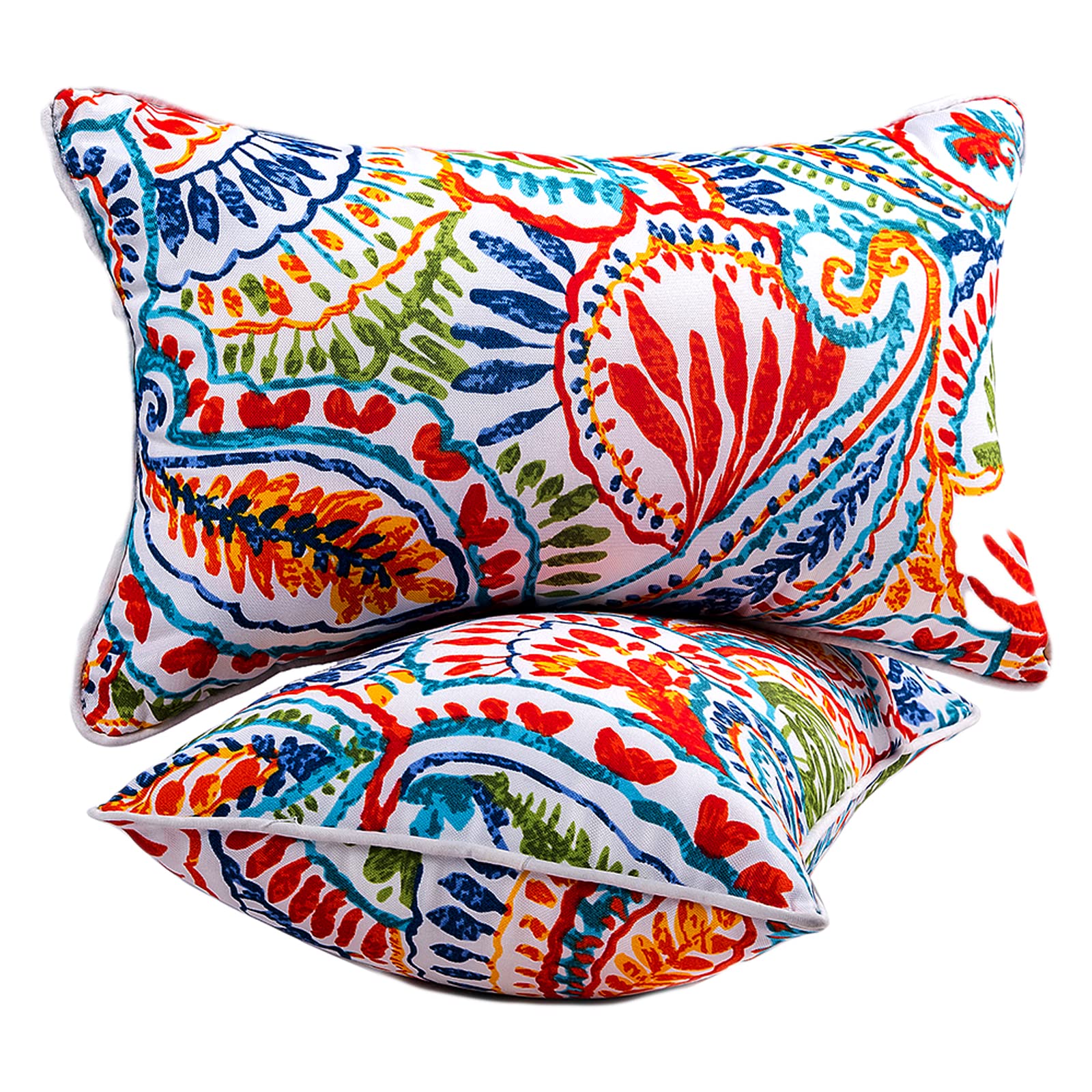 JMGBird Waterproof Outdoor Pillows Set of 2 - 12×20 Inch Lumbar Cushions with Insert for Patio Furniture, Garden Chairs, Poolside Lounging & Backyard Decor