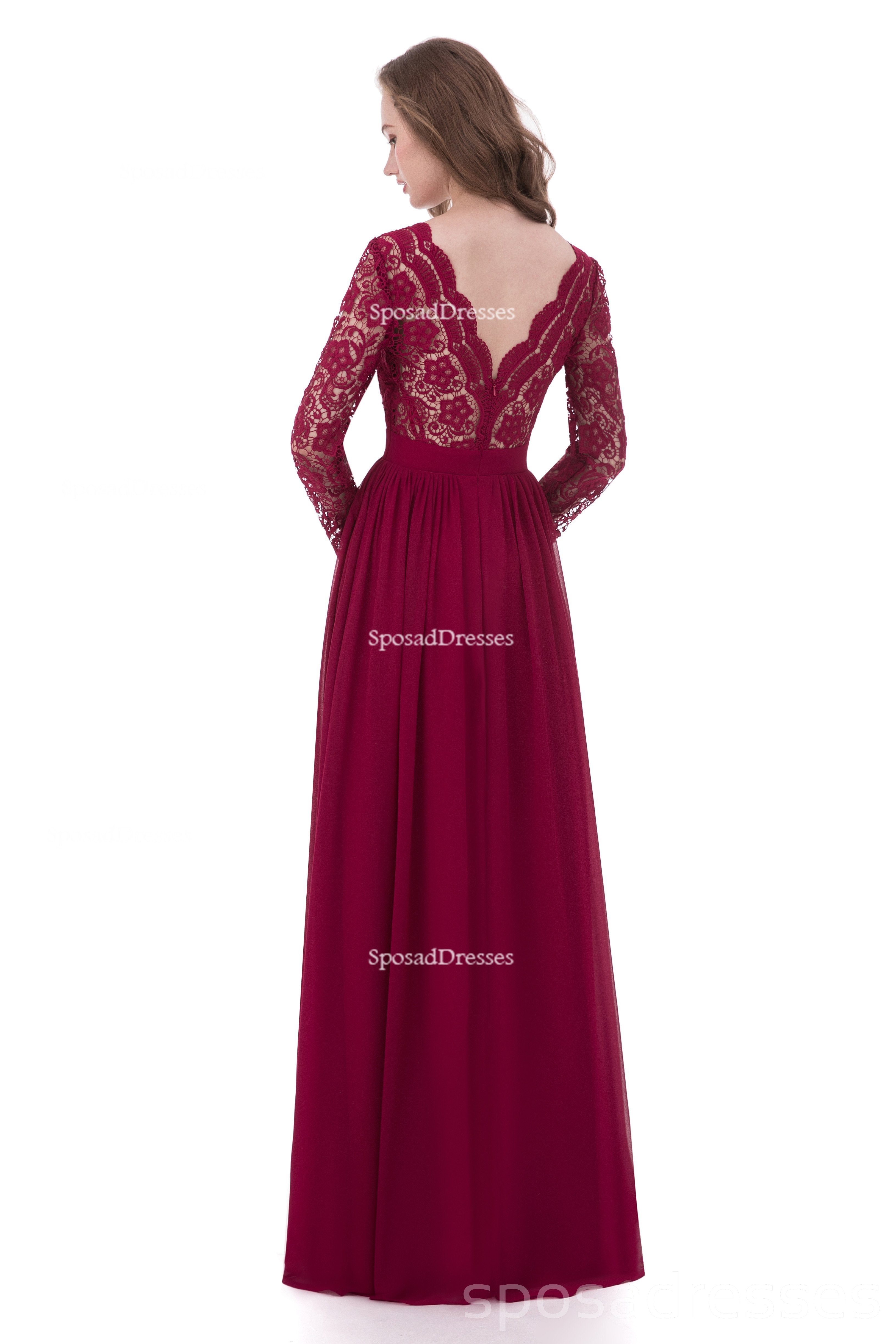 Elegant Long Sleeve Lace Dark Red Bridesmaid Dress - Custom Made Formal Gown BD116 for Weddings, Parties & Special Occasions