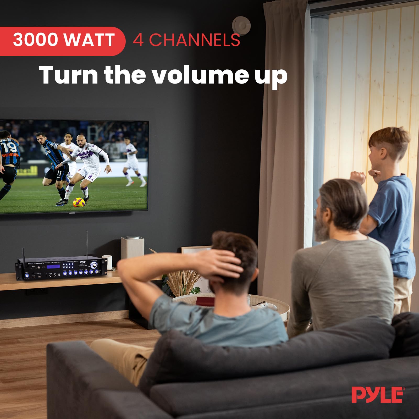 Pyle 3000W 4-Channel Bluetooth Home Audio Power Amplifier - Stereo Receiver with Speaker Selector, FM Radio, USB, Headphone Jack & 2 Wireless Mics for Karaoke - Perfect for Home Theater, Parties & Entertainment System (Model PWMA3003BT)