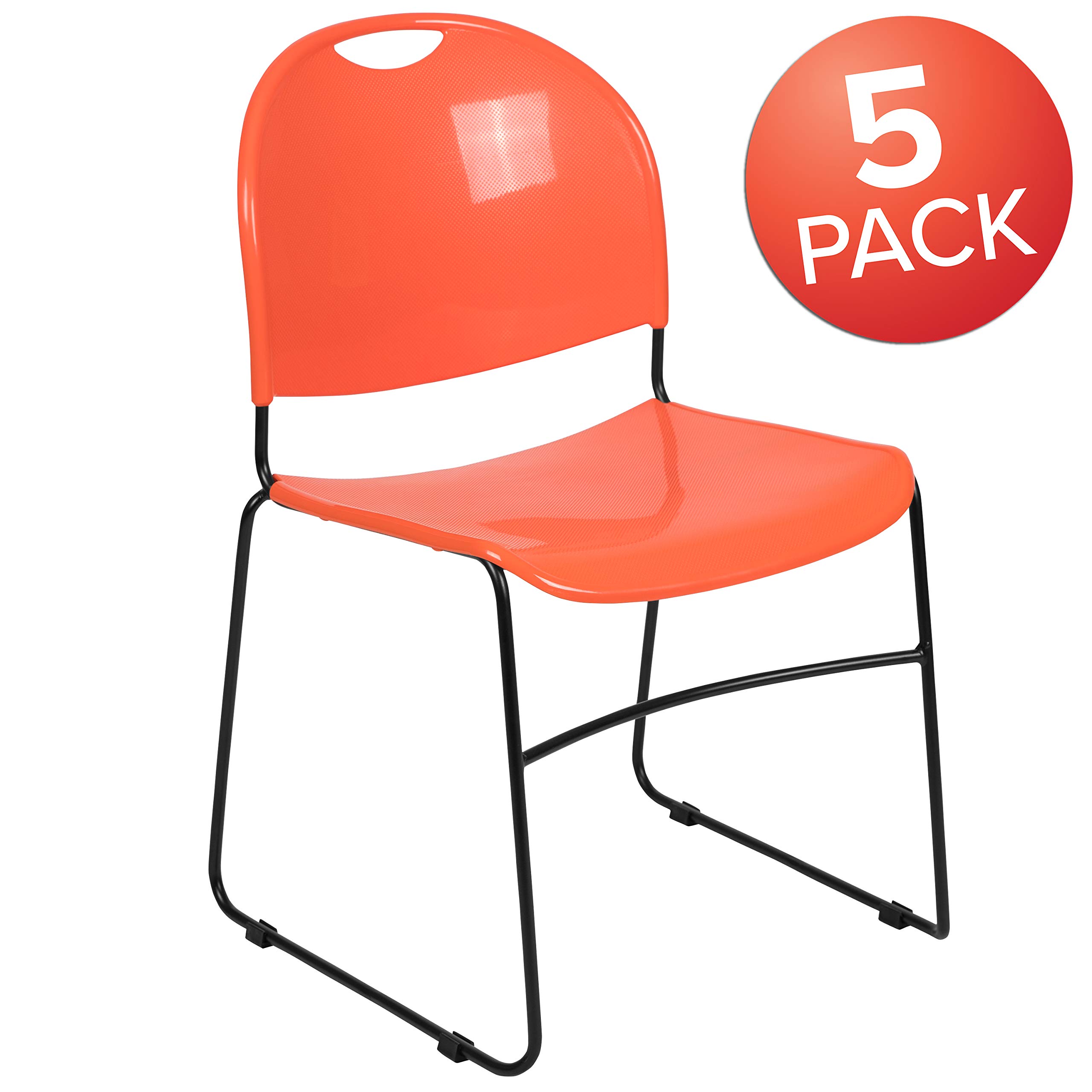 5 Pack Orange Ultra-Compact Stackable Chairs - Lightweight School & Office Chairs for Students, Guests, and Small Spaces - Perfect for Classrooms, Dorm Rooms, and Home Offices