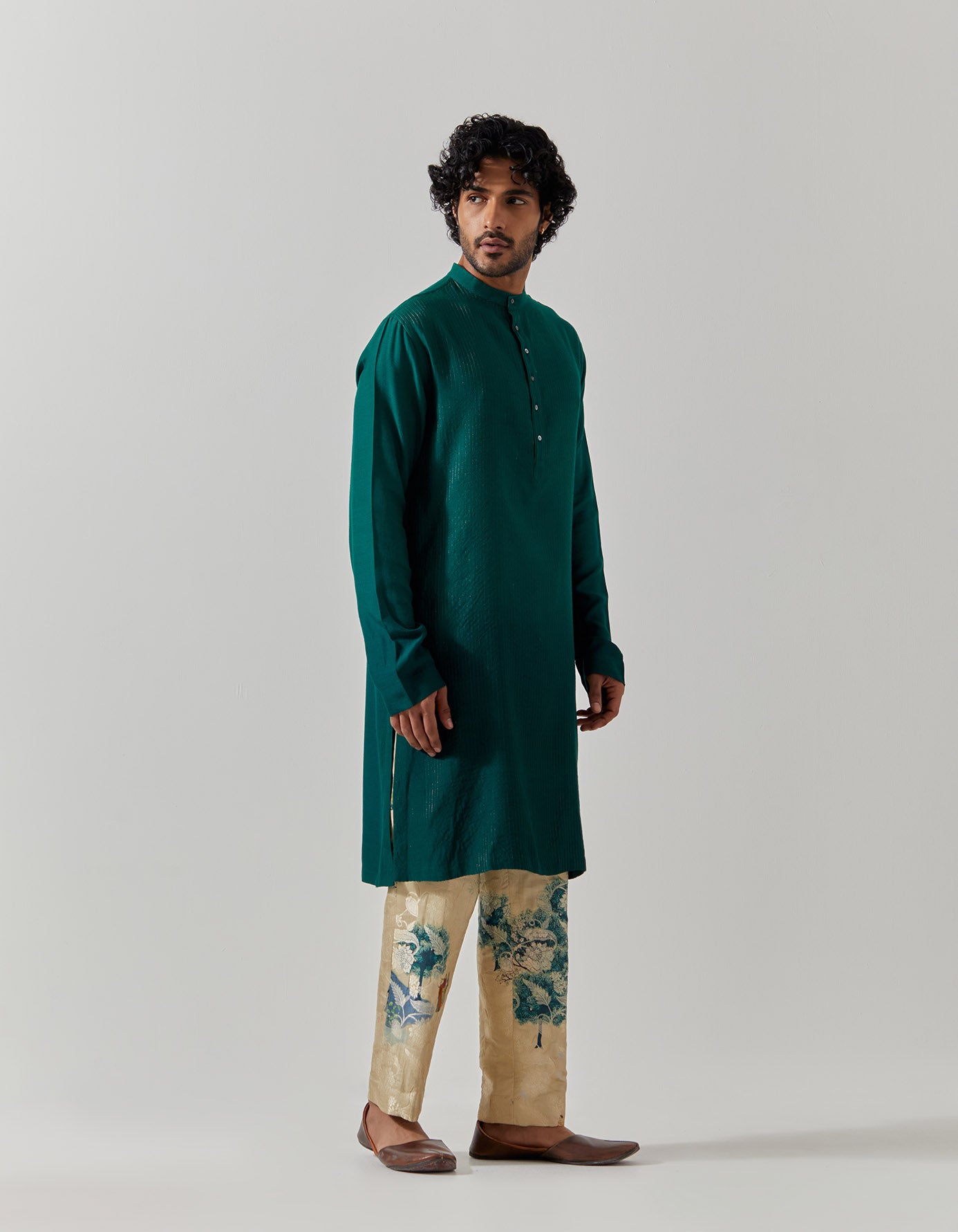 Roshan Bade Miyan Kurta - Premium Muga Satin Green Men's Traditional Indian Kurta for Festivals & Weddings