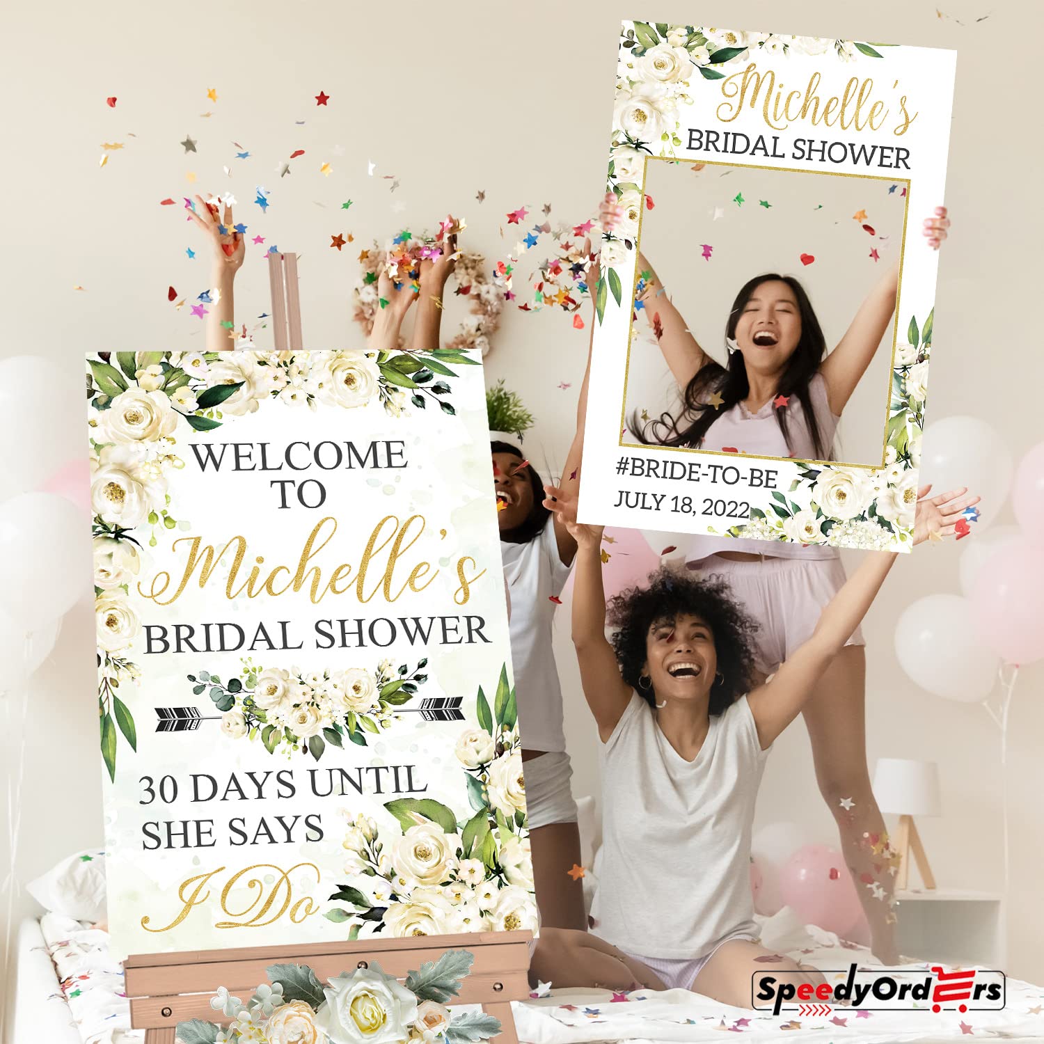 Boho Bridal Shower Welcome Sign Bundle - Personalized Wedding Sign & Frame Set - Custom Bridal Party Decor for Shower, Reception & Photo Backdrop