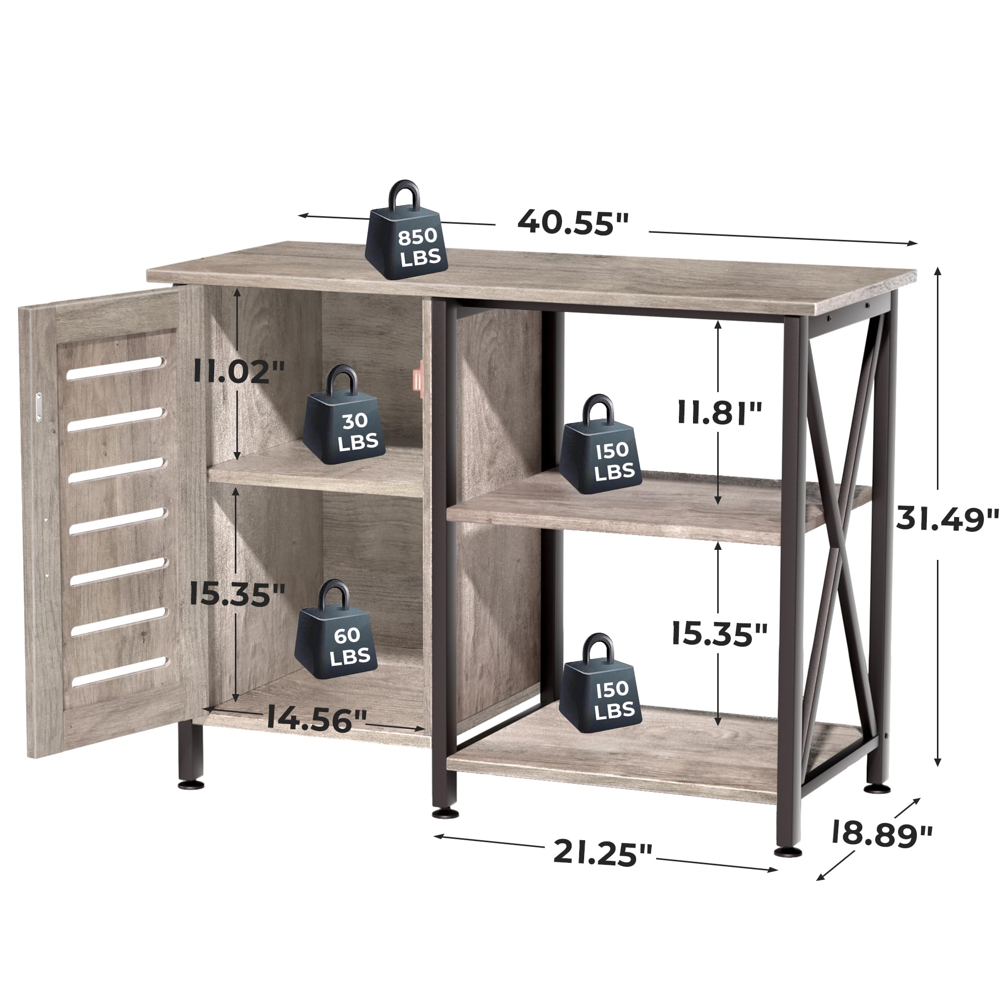 40-50 Gallon Heavy Duty Fish Tank Stand with Storage Cabinet - 1000LBS Capacity Metal Aquarium Stand (40.55