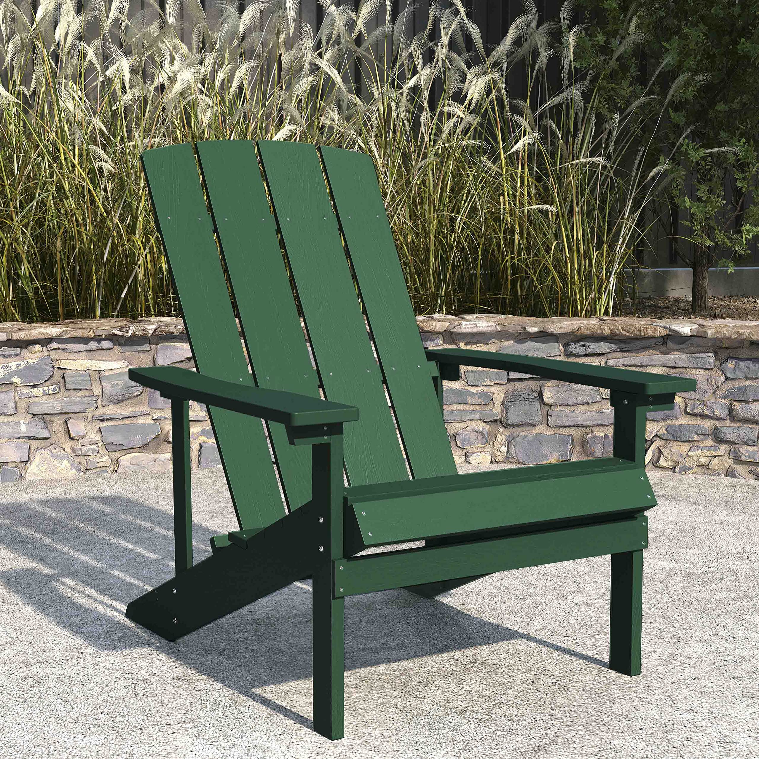 Merrick Lane Riviera Adirondack Patio Chairs - Weather-Resistant Green Outdoor Furniture with Vertical Back & Wide Arms - Comfortable Slanted Seat Design - Perfect for Poolside, Garden, and Backyard Relaxation
