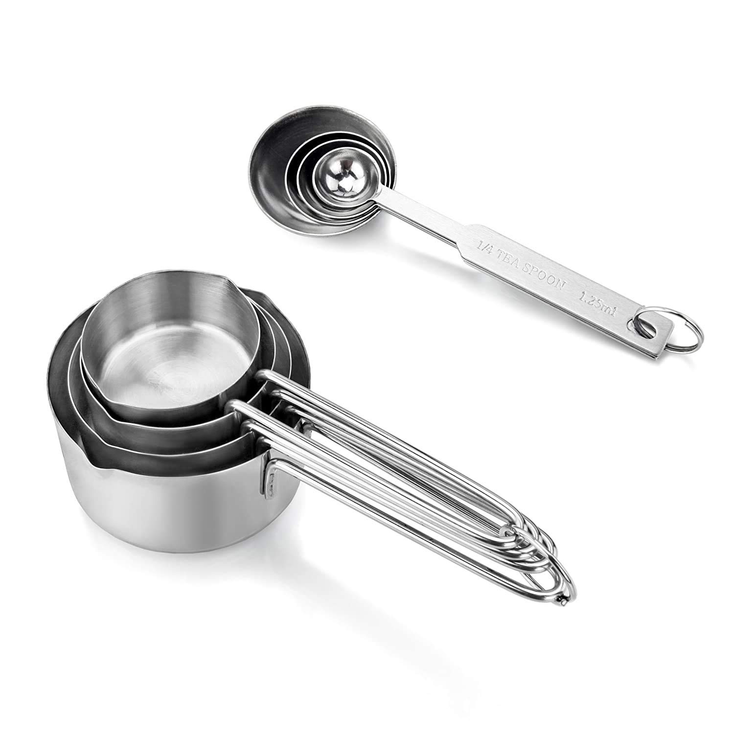 LISHONN Heavy Duty Stainless Steel Measuring Spoons and Cup Set - 8-Piece for Dry & Liquid Ingredients | Perfect for Baking, Cooking & Spice Storage | Dishwasher Safe Kitchen Essentials