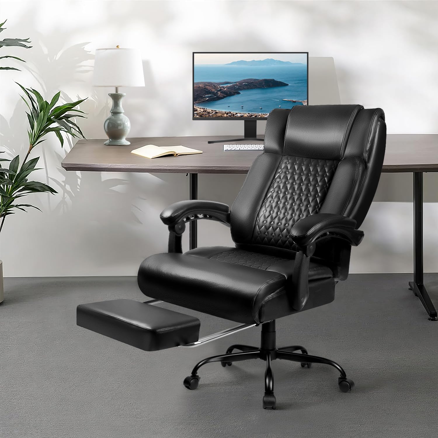 Premium VITESSE Ergonomic Office Chair - High Back Executive Chair with Adjustable Lumbar Support & Footrest - Heavy Duty 400lbs Capacity - Ideal for Home Office, Gaming & Workspaces (Black)