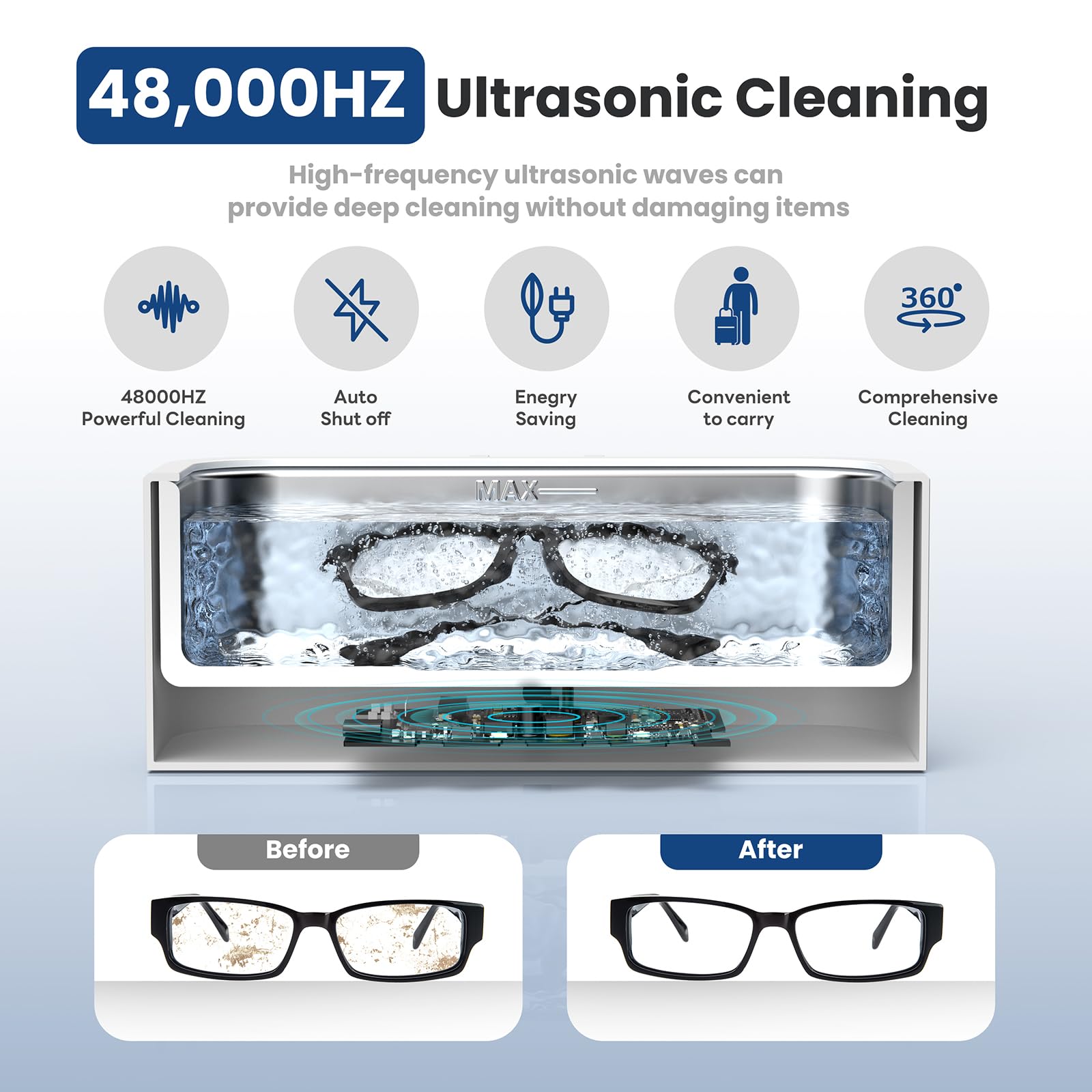 Kahula Ultrasonic Cleaner Machine with Digital Timer - Professional Jewelry Cleaner for Glasses, Rings, Earrings, Necklaces & Watch Straps | Perfect for Home Jewelry Care, Eyeglass Maintenance & Watch Cleaning