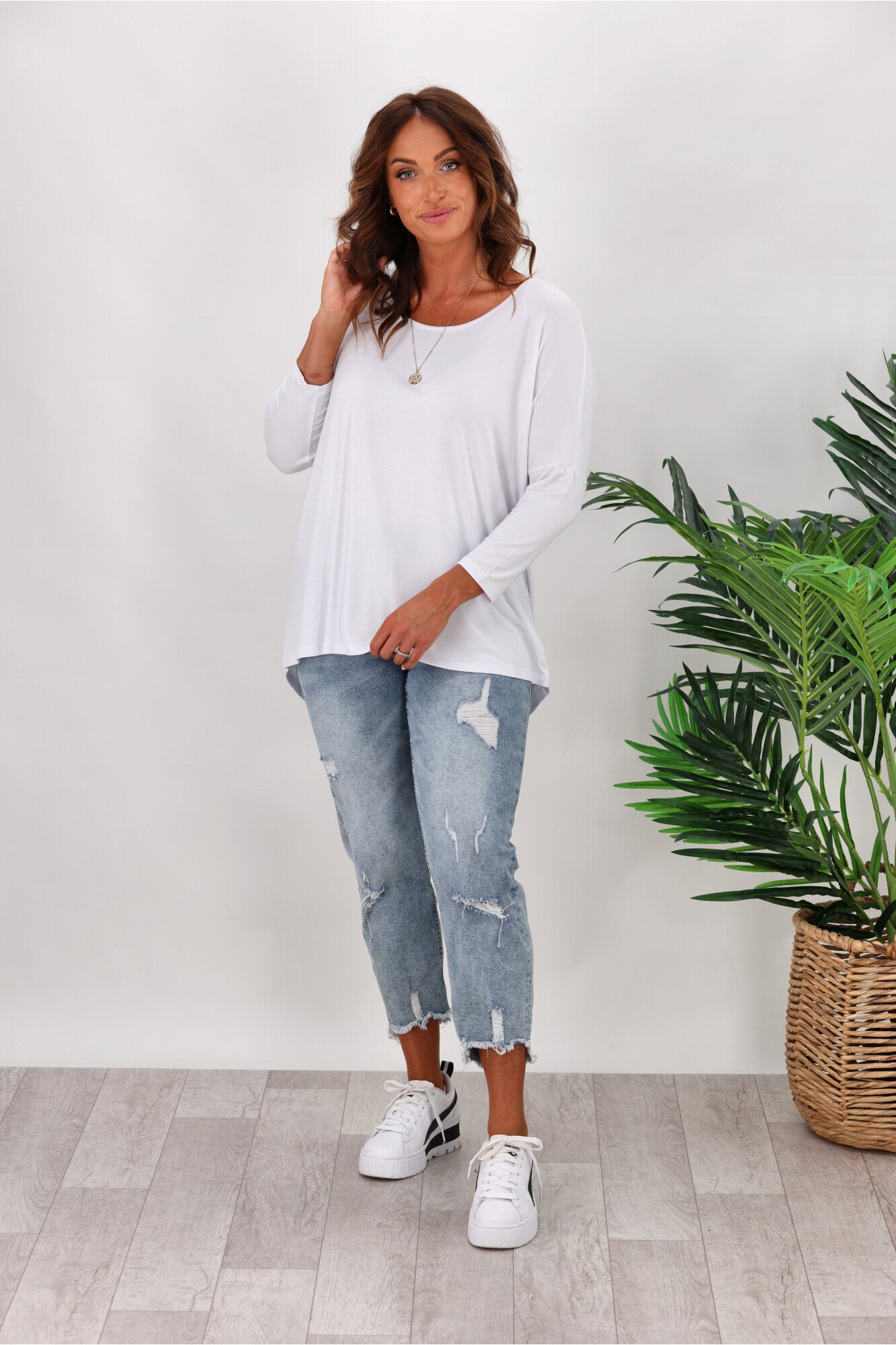 Betty Basics Milan 3/4 Sleeve T-Shirt for Women - Soft Cotton White Top for Casual Wear & Everyday Outfits