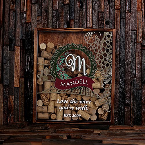 Teals Prairie & Co. Personalized Wine Cork Shadow Box Display - Free Stainless Steel Cork Screw Included - Perfect for Anniversary Gifts, Wedding Favors & Home Bar Decor