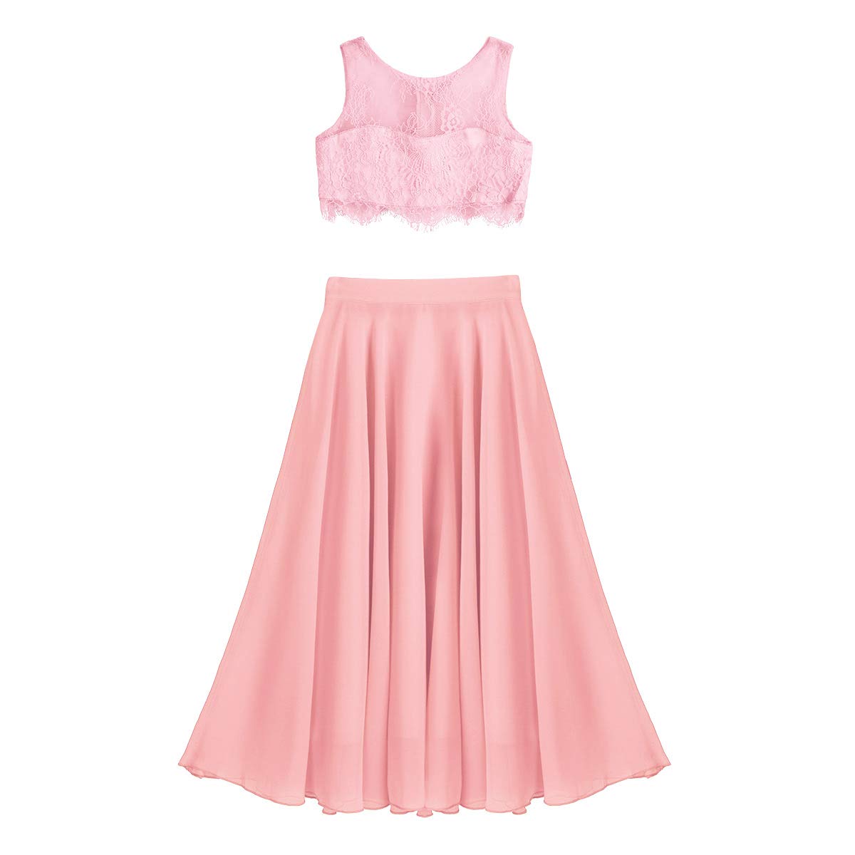 FEESHOW Plus Size Lace Chiffon Bridesmaid Dress - Elegant Long Prom Gown with Crop Top & Pleated Skirt for Weddings, Parties & Special Occasions
