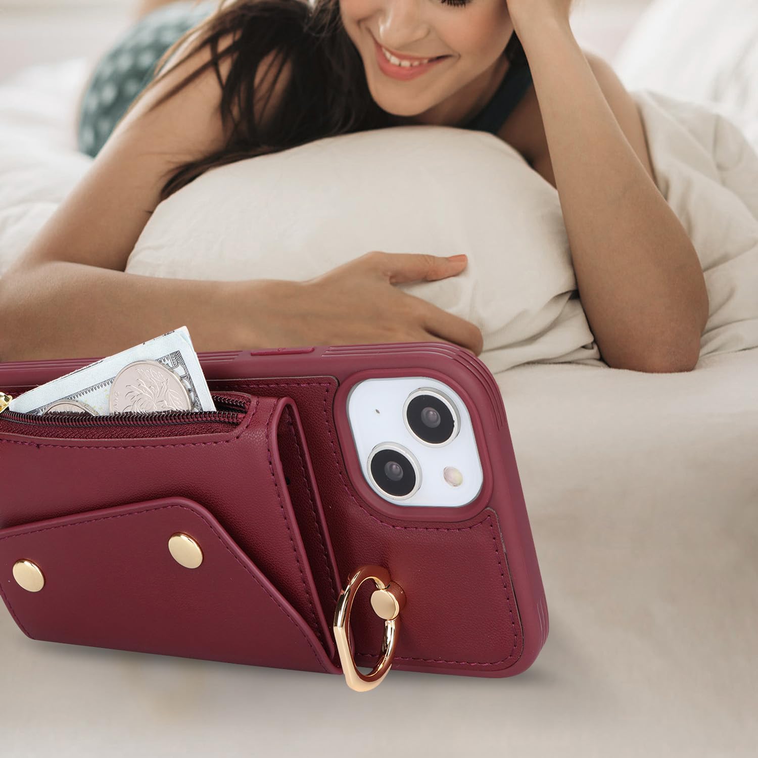 iPhone 15 Wallet Case with Card Holder & Crossbody Strap - 6.1