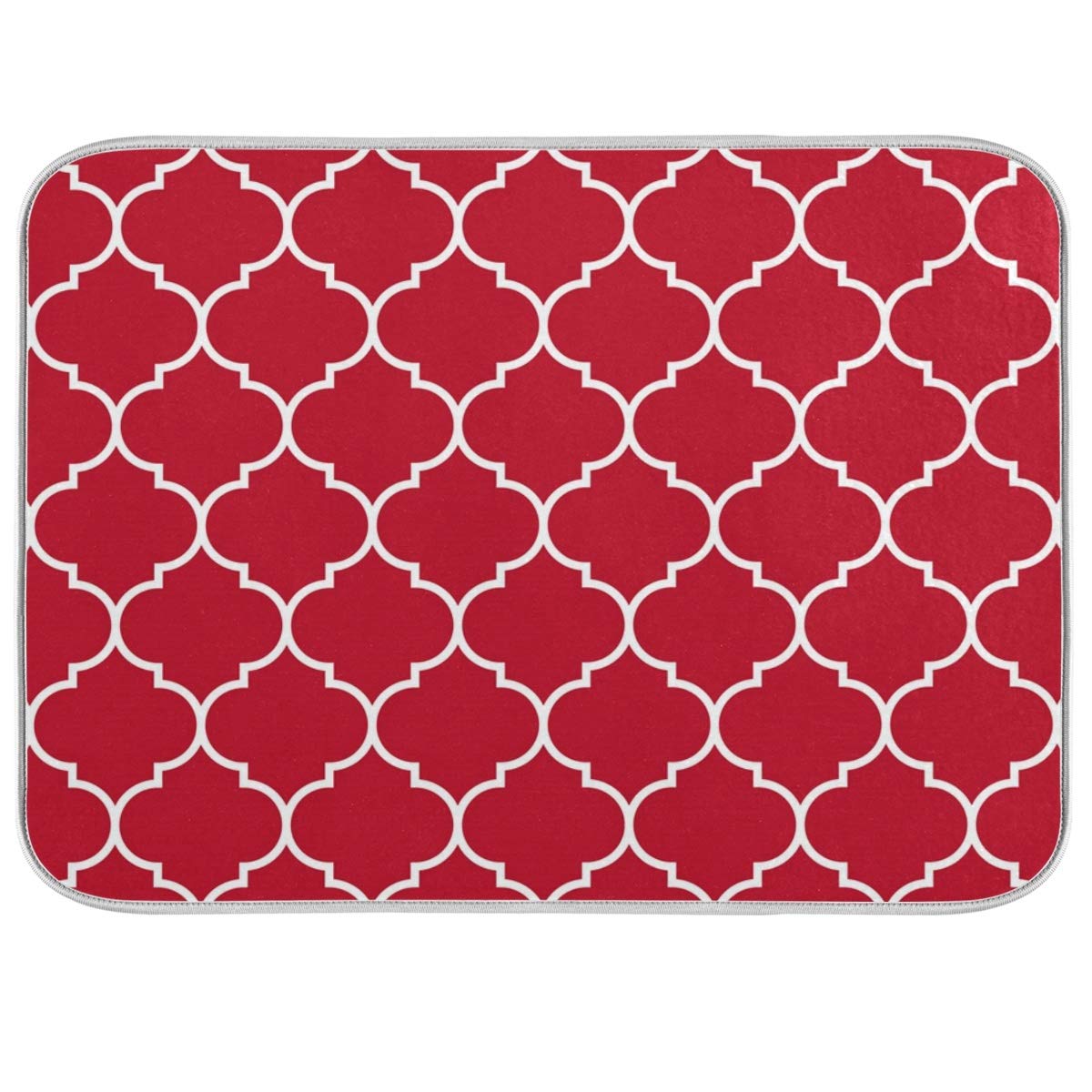 Christmas Red Moroccan Lattice Dish Drying Mat - Large 18x24in for Kitchen Counter & Sink