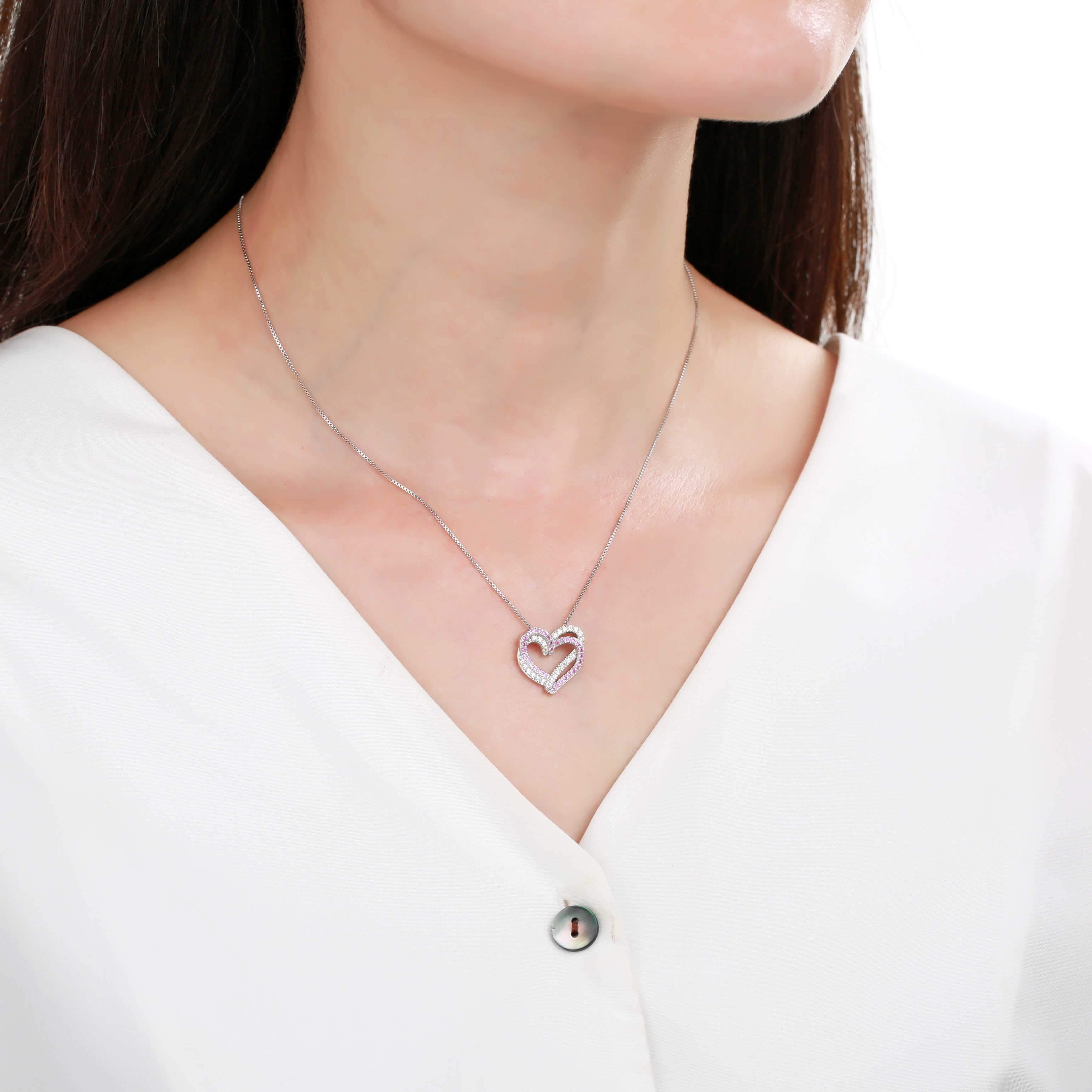 Pink Sapphire Open Heart Necklace for Women - Elegant Sterling Silver Jewelry Gift for Valentine's Day, Anniversary & Birthday | Perfect for Romantic Dates, Weddings & Special Occasions
