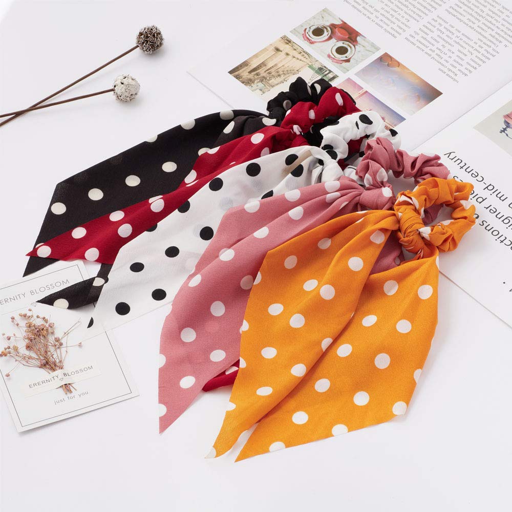 World Zone Enterprises Women & Girls Chiffon Floral Hair Scarf & Scrunchies Set - 12 Pcs Soft Hair Accessories for Ponytail, Bun & Headband Styling - Perfect for Weddings, Parties & Everyday Fashion