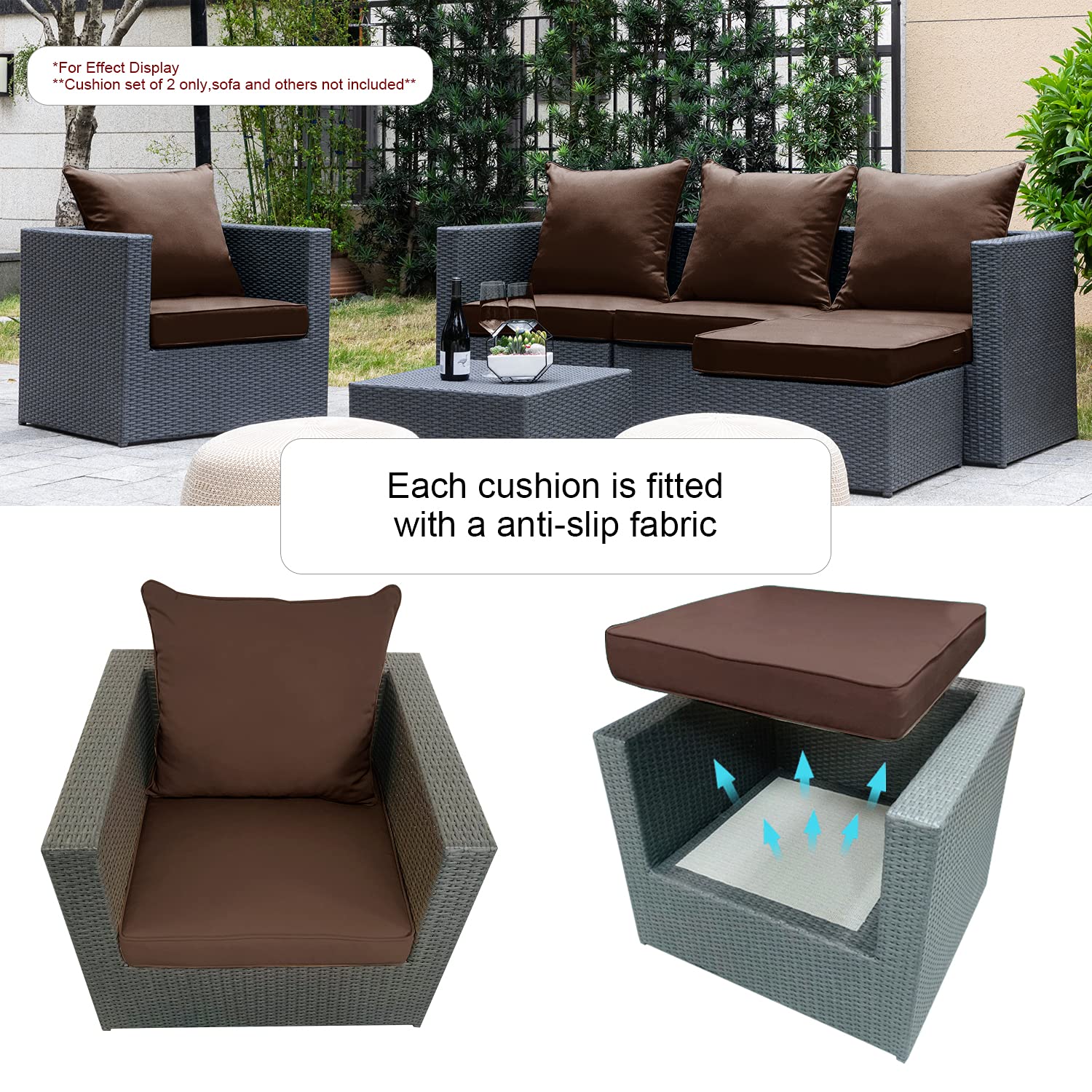 ARTPLAN All-Weather Indoor/Outdoor Chair Cushions Set - Deep Seat & Back Pillows for Patio Furniture - Perfect for Garden, Deck, Poolside & Porch Relaxation