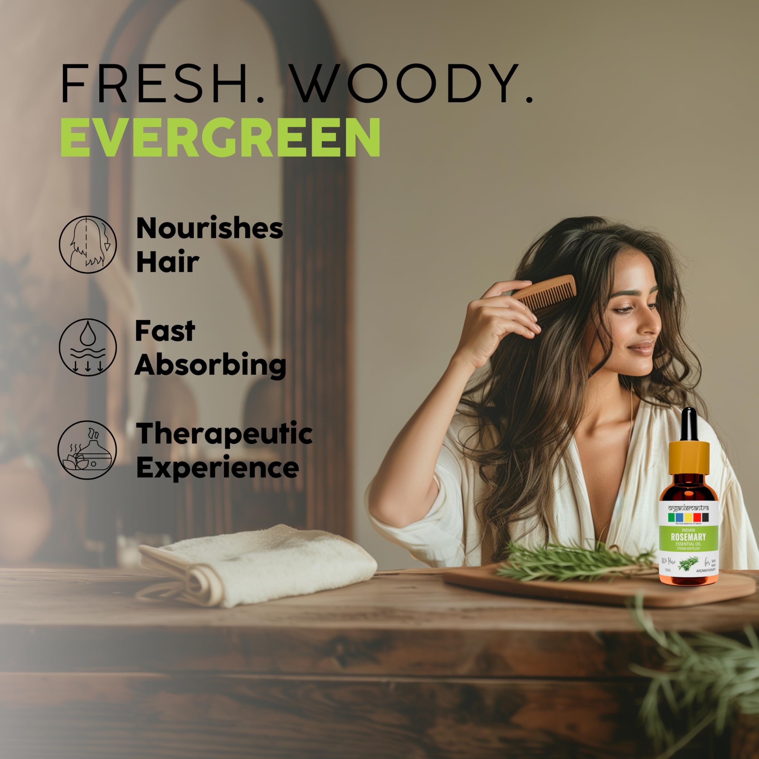 Organic Rosemary Essential Oil for Hair Growth & Skin Care - 100% Pure, Natural, Steam Distilled - 15ml Bottle - Perfect for Aromatherapy, DIY Beauty Products & Relaxation