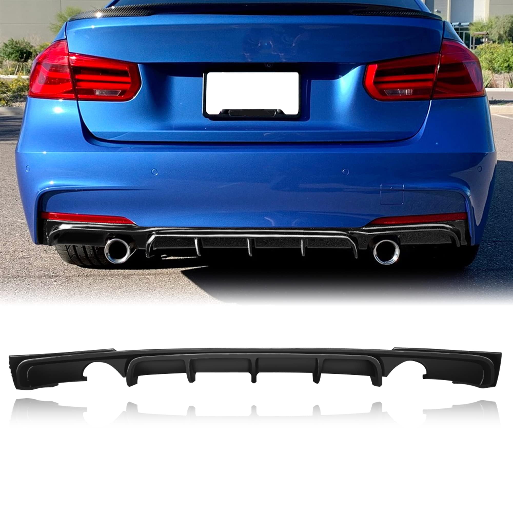 BMW F30 Rear Bumper Diffuser (2013-2018) - Gloss Black Painted Bilateral Single Outlet for F30 Sedan | Enhances Aerodynamics & Sporty Look for Street & Track Performance