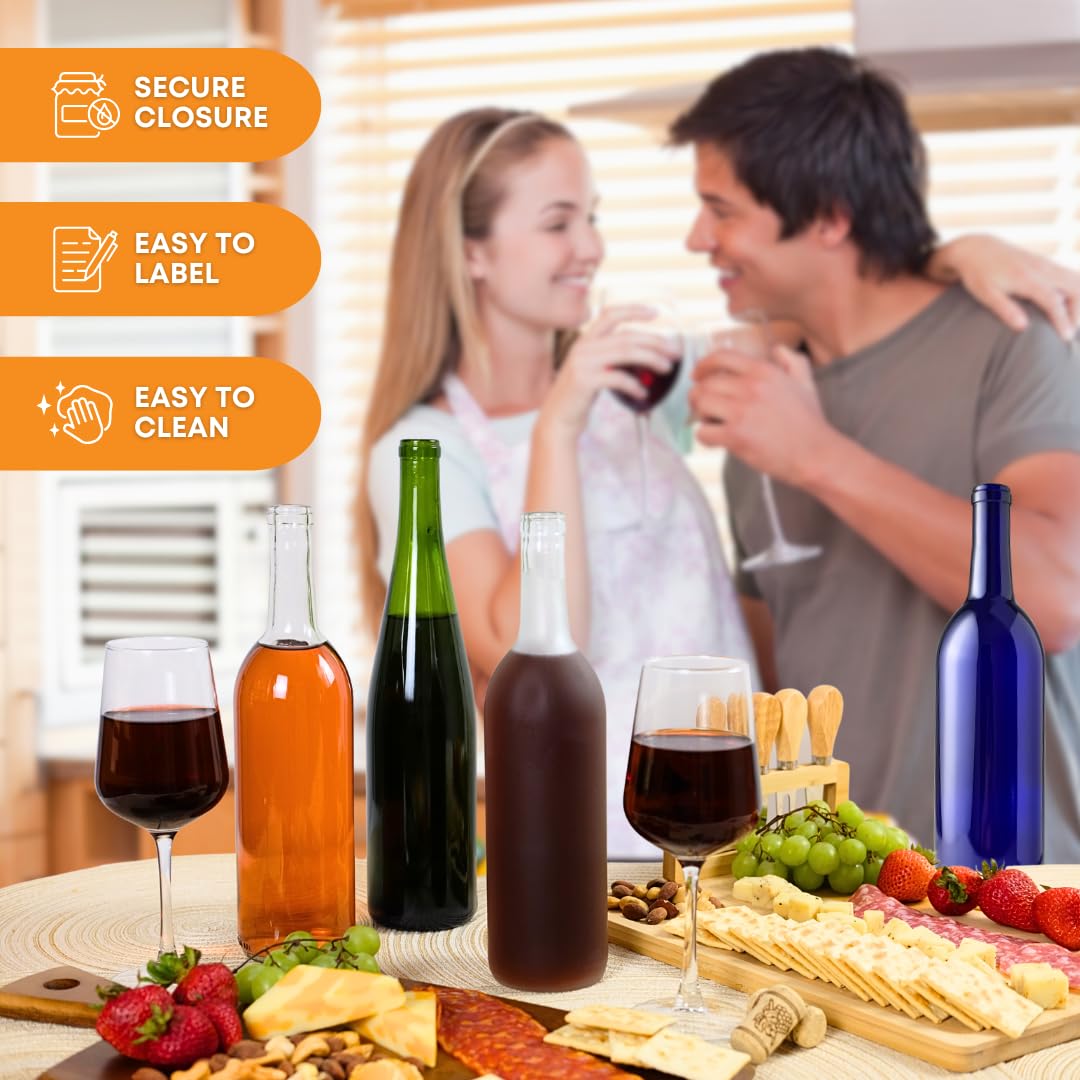 FastRack 6-Pack 750ml Clear Bordeaux Wine Bottles - Flint Flat-Bottomed Glass Bottles for Homemade Wine Making, Storage & Gifting (Corks Not Included) - Perfect for Winemaking Kits, Home Brewing & DIY Projects