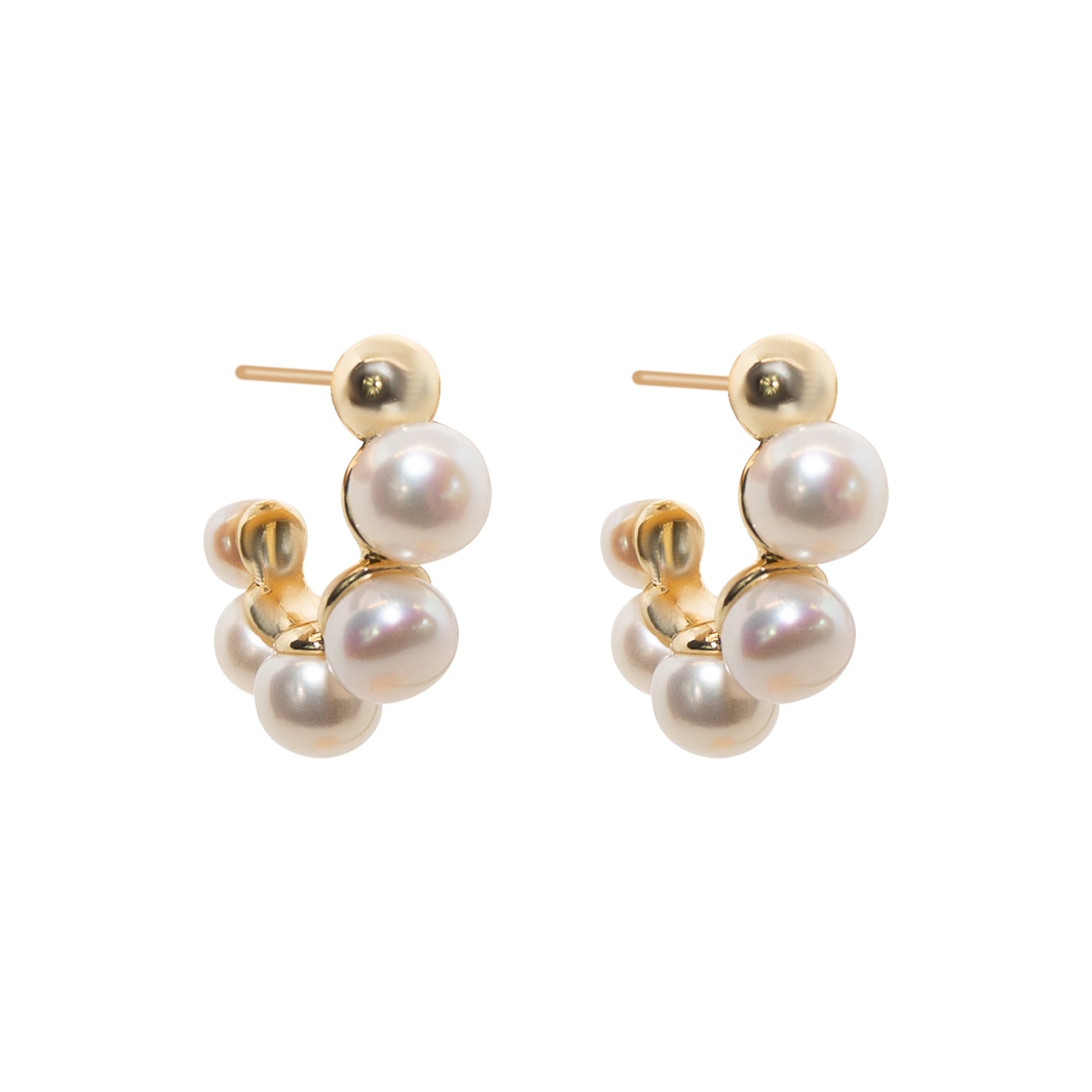 Golden Pearl Quartet Earrings – Elegant 4-Pearl Stud Earrings for Women | Perfect for Weddings, Parties & Special Occasions