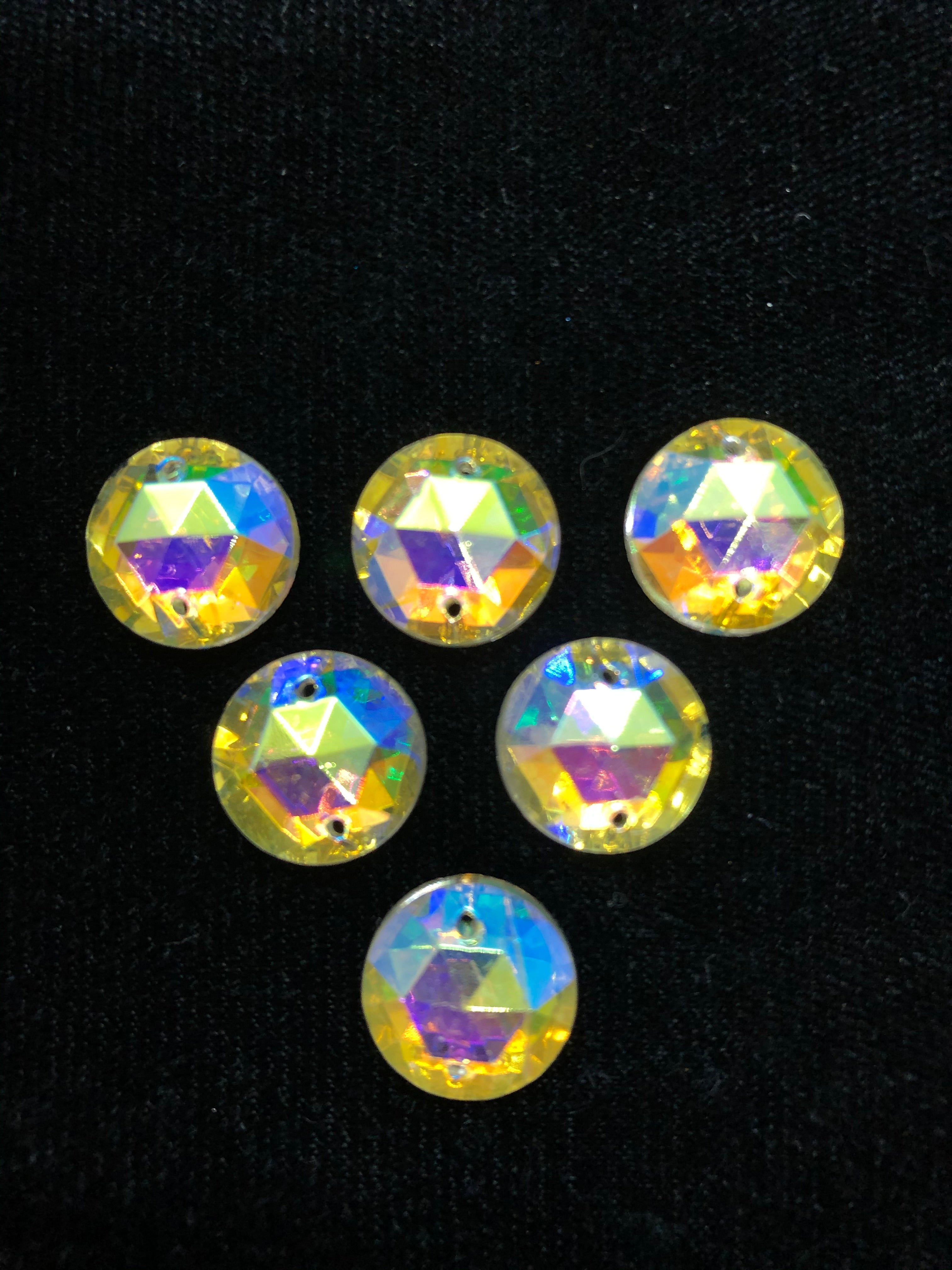 13mm Czech AB Crystal Rhinestones - 6 Pack Sew On Flatback Gems for DIY Clothing, Costumes, Jewelry & Craft Projects