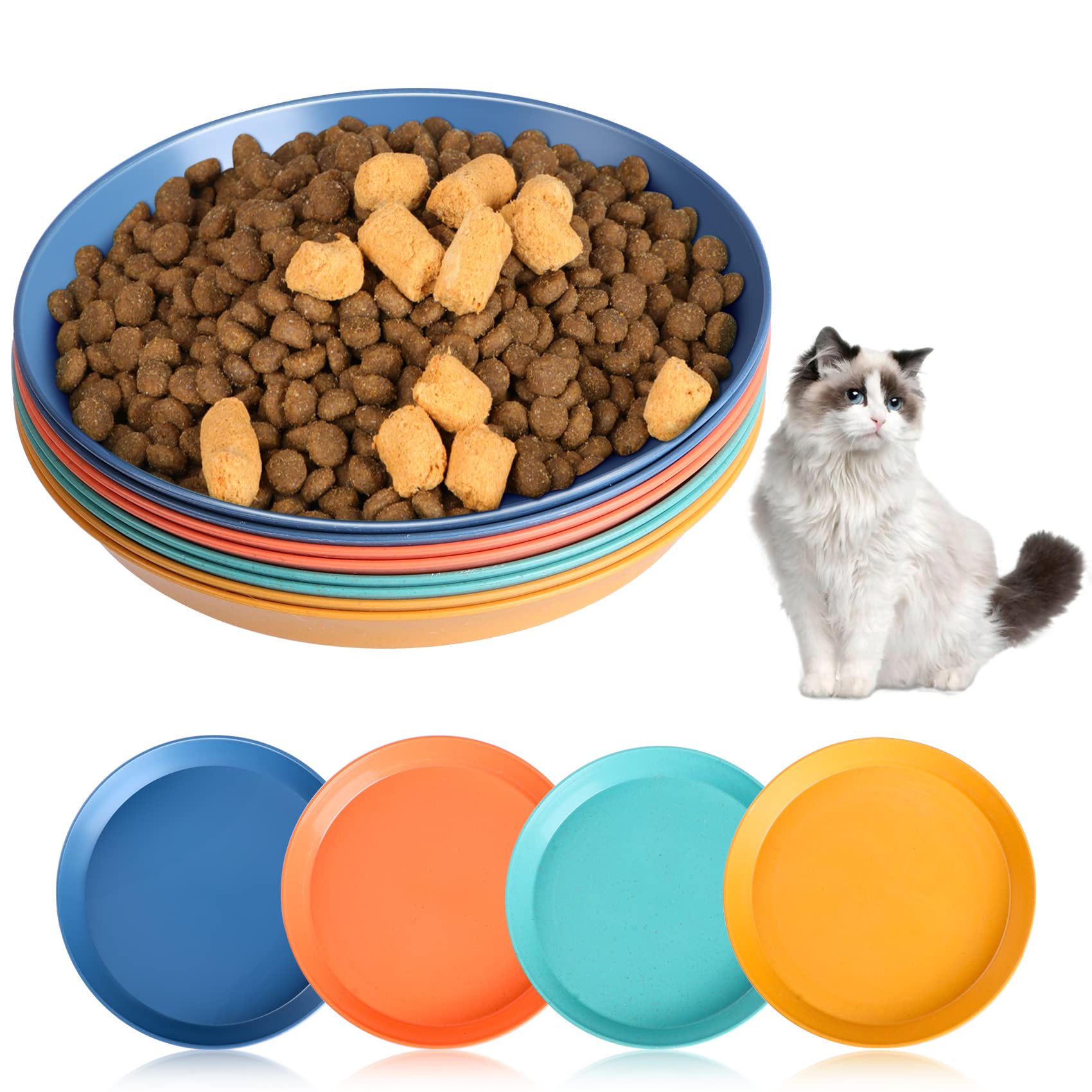 Eco-Friendly Cat Bowls for Food and Water - 6 Inch Whisker Fatigue Free Pet Dishes, Unbreakable Wheat Straw Cat Bowls Set of 8 - Perfect for Indoor/Outdoor Feeding, Travel & Multi-Cat Homes