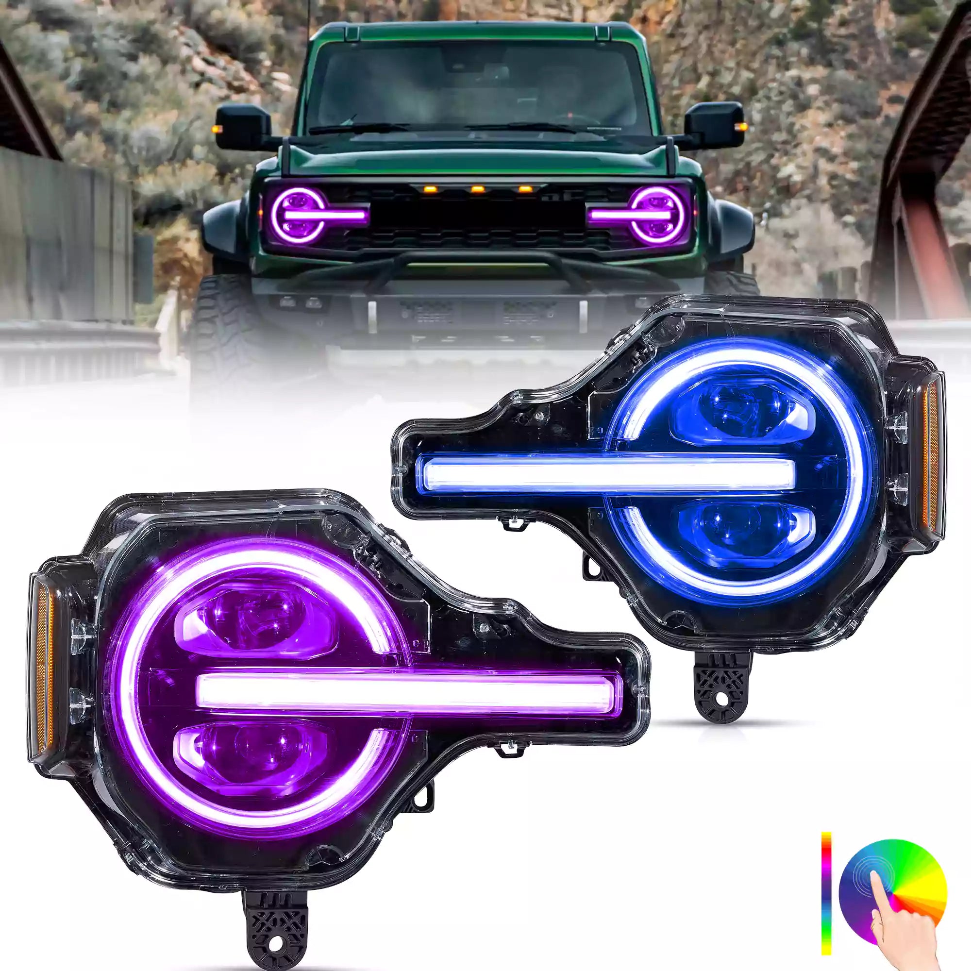 LED Headlight Assembly for 2020-2024 Ford Bronco - High Performance Replacement Headlights - Perfect for Off-Roading, Night Driving & Car Upgrades