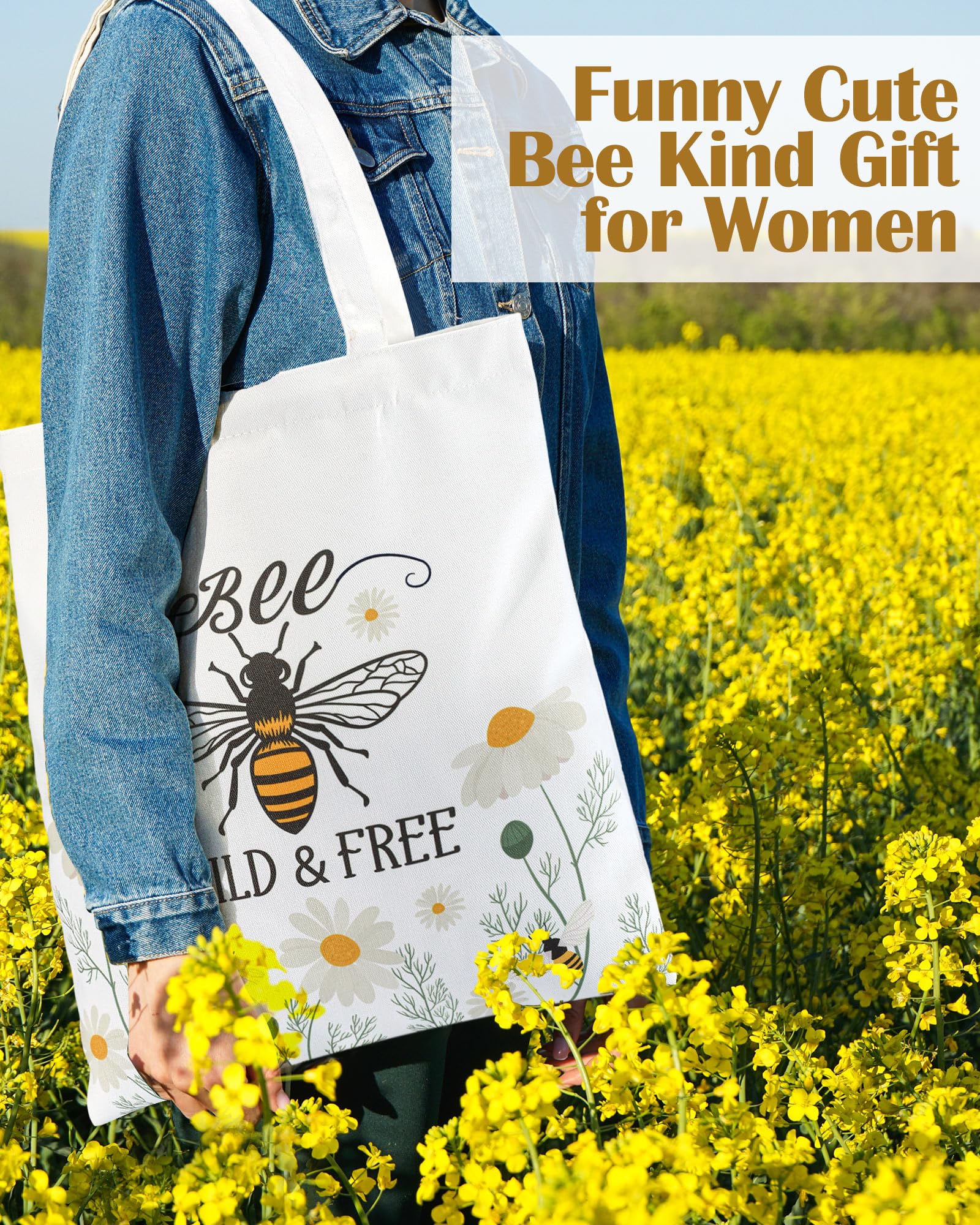 3-Piece Bee-Themed Gift Set for Women - Funny Honeybee Canvas Tote Bag with Zipper, Makeup Pouch & Socks - Perfect for Bee Day, Birthdays, Holidays - Great for Moms, Teachers, Employees, Beekeepers & Nature Lovers - Ideal for Picnics, Gardening & Beekeeping Activities