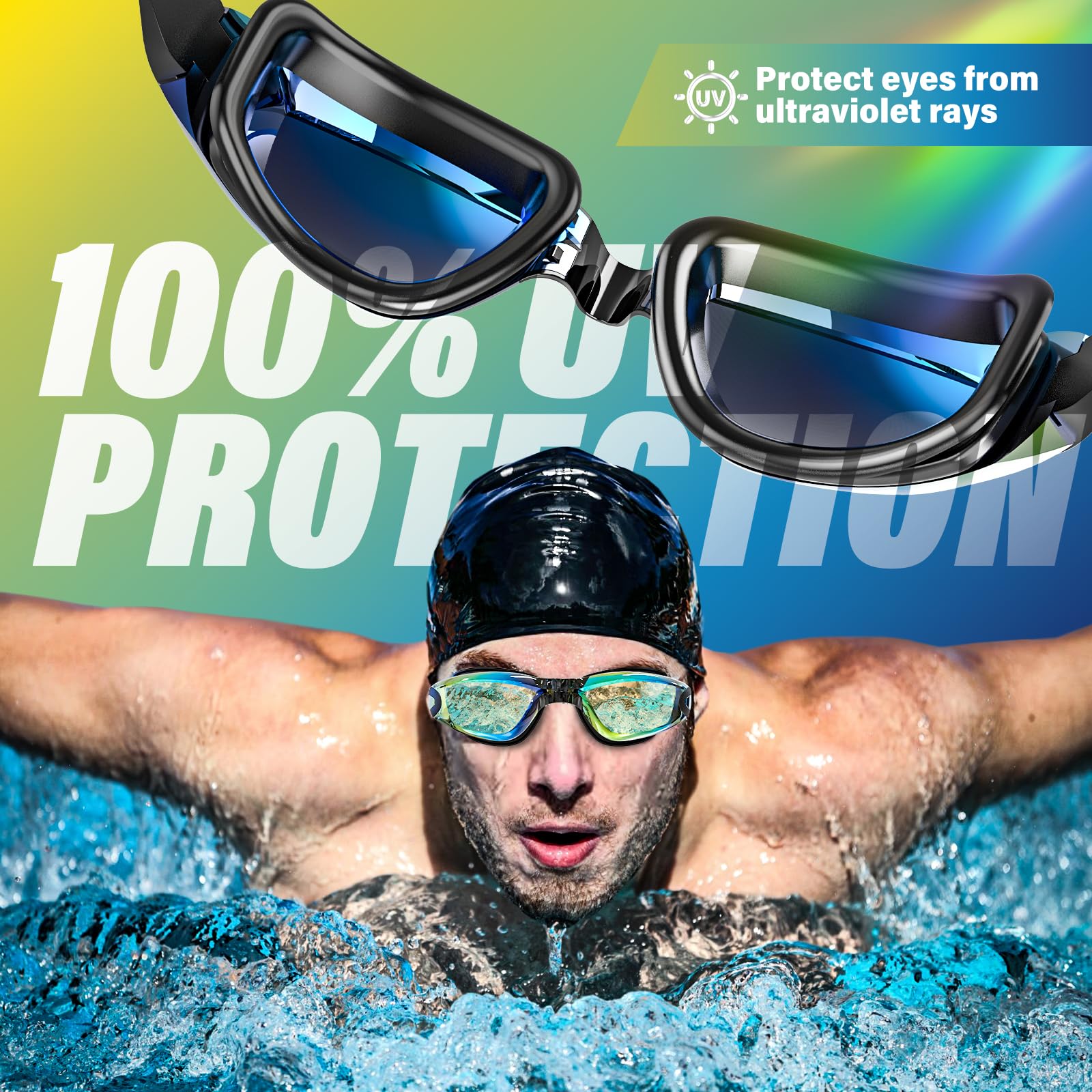 2 Pack Anti-Fog Swimming Goggles for Adults & Kids - UV Protection, Leak-Proof Swim Goggles for Pool, Beach & Training - Comfortable Fit for Men, Women & Children