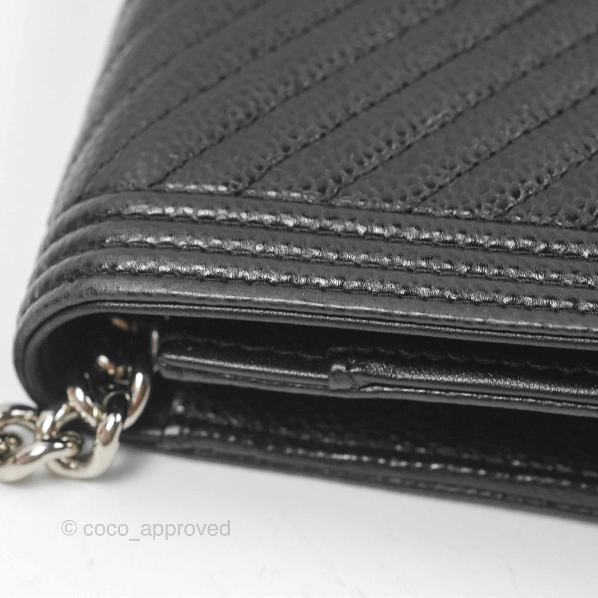 Chanel Chevron Boy Wallet on Chain WOC Black Caviar Leather with Silver Hardware - Luxury Crossbody Bag for Women, Perfect for Evening Parties & Date Nights