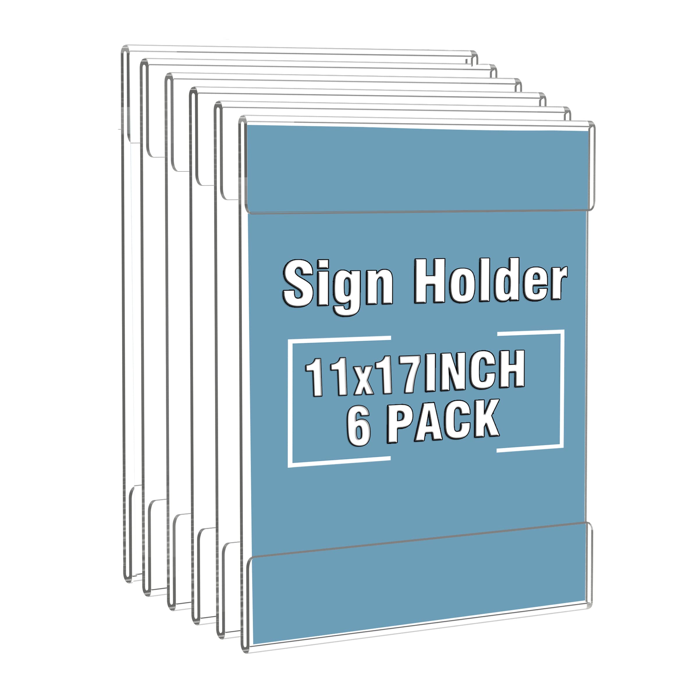 Dingelex 11x17 Clear Acrylic Sign Holder - No Drill Wall Mount Hanging Document Frame (6 Pack) | Perfect for Retail Stores, Offices & Restaurants - Vertical Door Sign Display