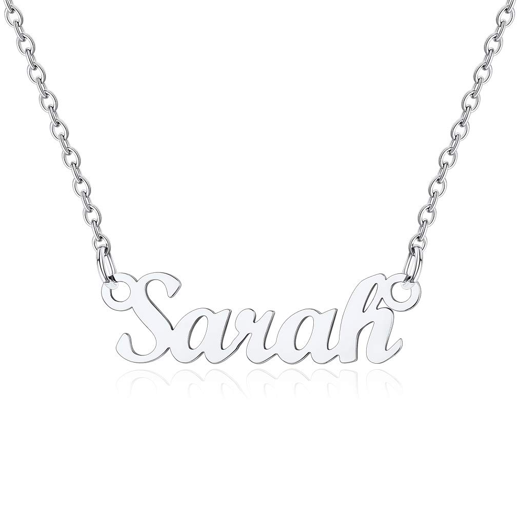 Custom4U Personalized Name Necklace - 18K Gold Plated Stainless Steel Name Pendant Jewelry - Unique Bridesmaid Birthday Gift for Women - Perfect for Weddings, Anniversaries & Special Occasions