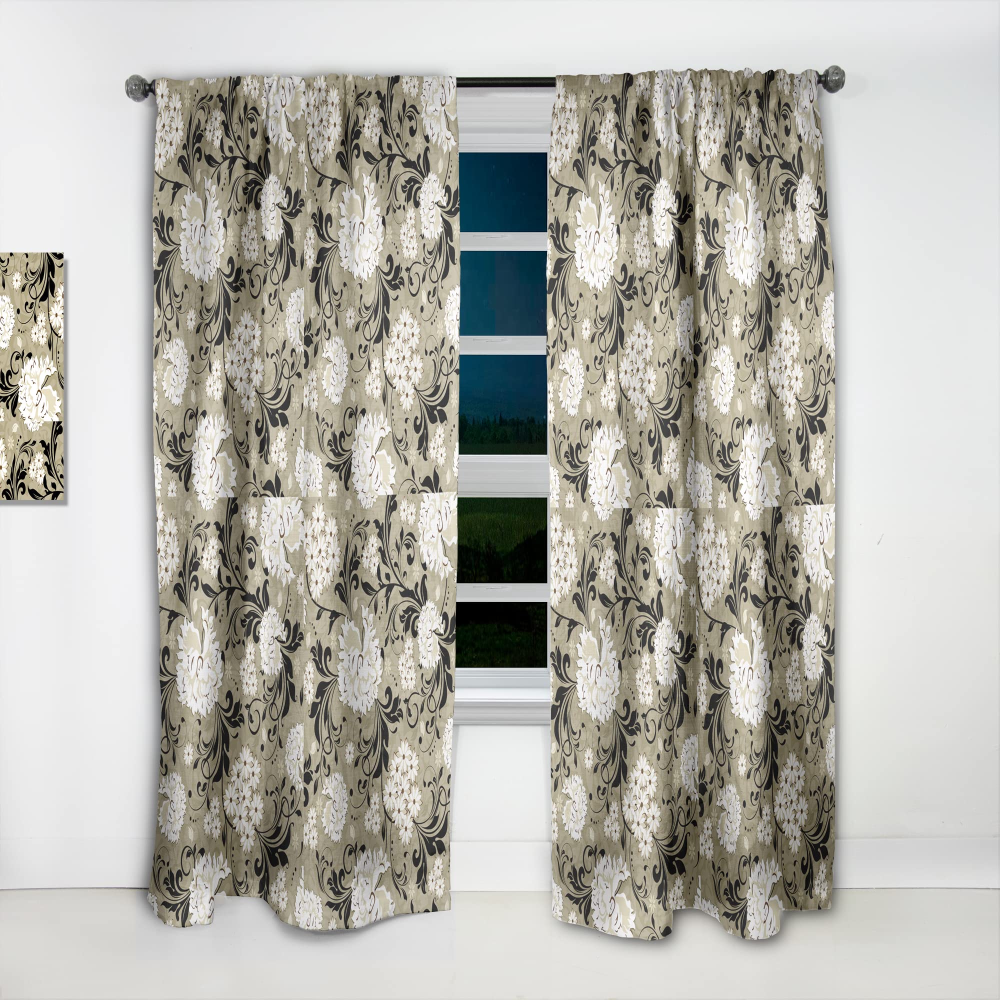 DesignQ Retro Abstract Floral Blackout Curtains - Thermal Insulated Single Panel (52x90 inches) for Bedroom & Living Room - Noise Reducing & Energy Saving Window Drapes for Home Decor