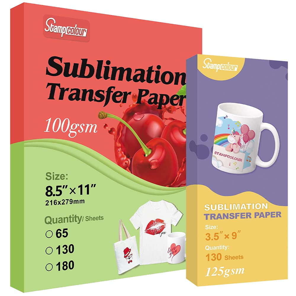 Premium Sublimation Paper for Heat Transfer - 3.5x9 inch (130 Sheets) & 8.5x11 inch A4 (65 Sheets) - Compatible with Epson, HP, Canon, Sawgrass Inkjet Printers - Ideal for T-Shirts, Mugs, Phone Cases & DIY Crafts