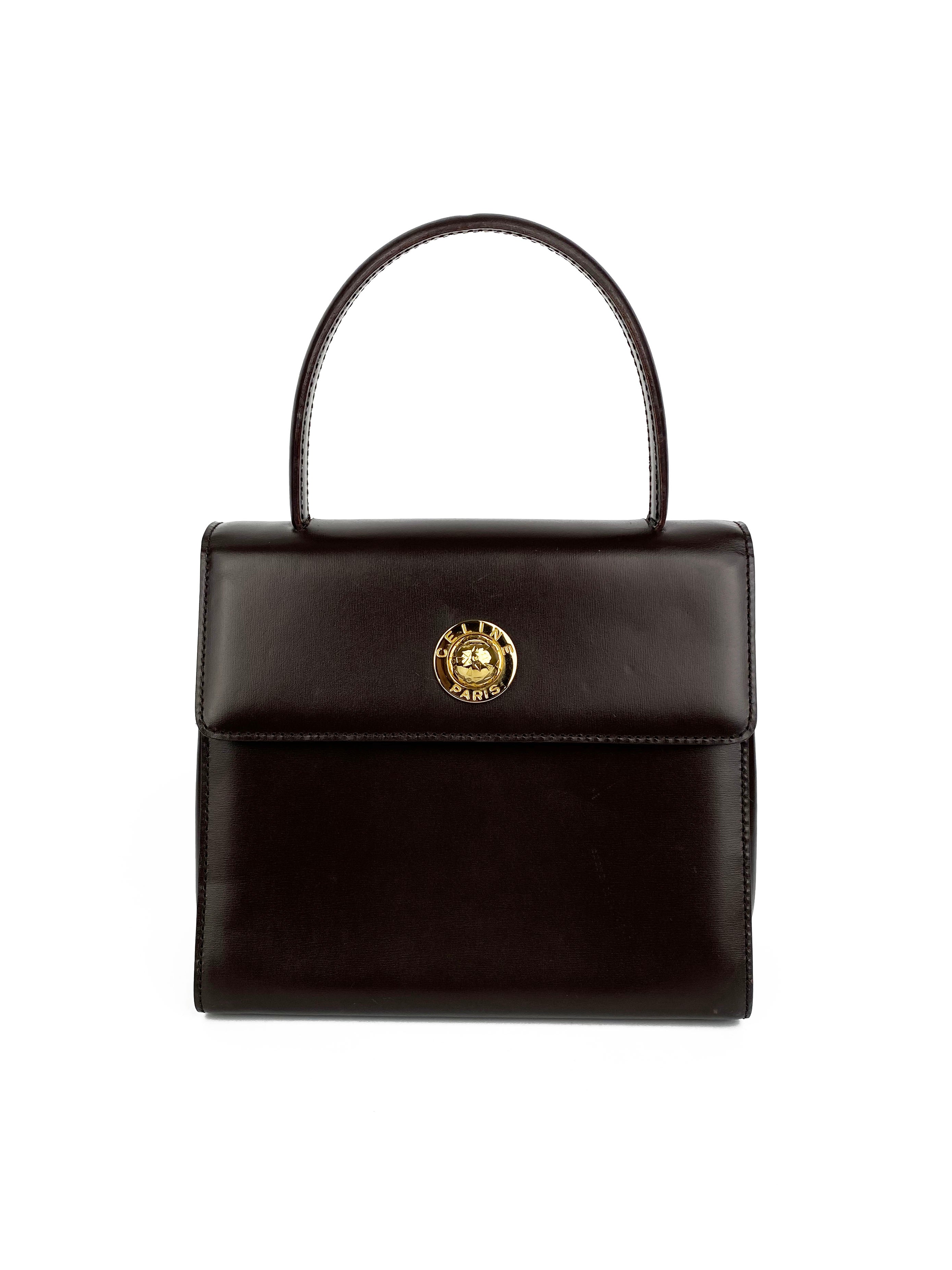 Vintage Celine Brown Leather Top Handle Bag for Women - Classic Elegant Shoulder Purse for Work, Travel & Everyday Use