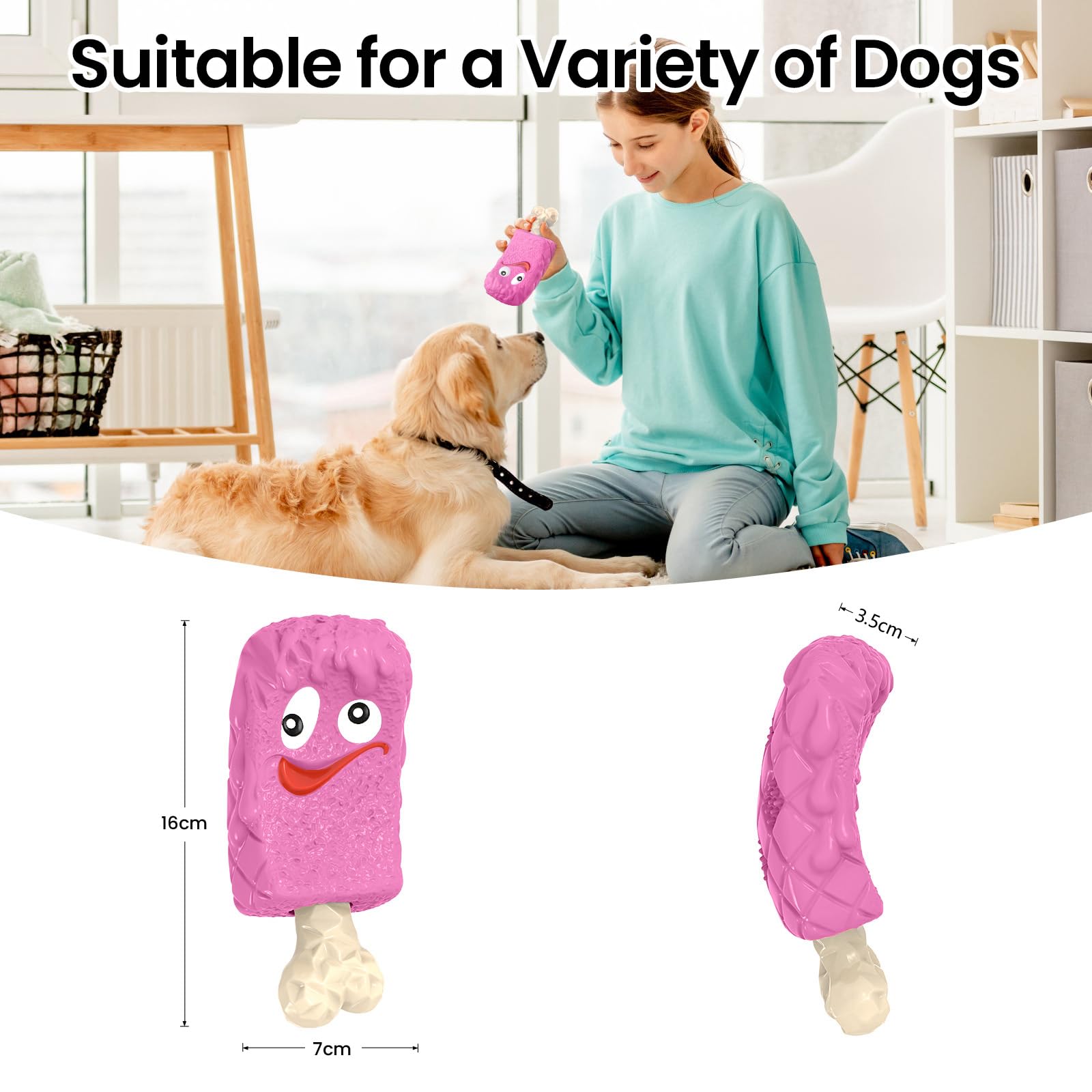 **Indestructible Dog Chew Toys for Aggressive Chewers – Natural Rubber Durable Dog Toys with Milk Flavor, Tough Interactive Treat Toy for Medium & Large Dogs – Perfect for Chewing, Chasing, Fetching & Playtime (Pink-Purple)**