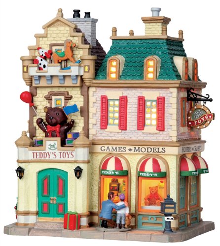 Lemax Caddington Village Teddy's Toys Shop Lighted Building #05052 - Christmas Village Collectible with LED Lights for Holiday Home Decor & Winter Wonderland Display
