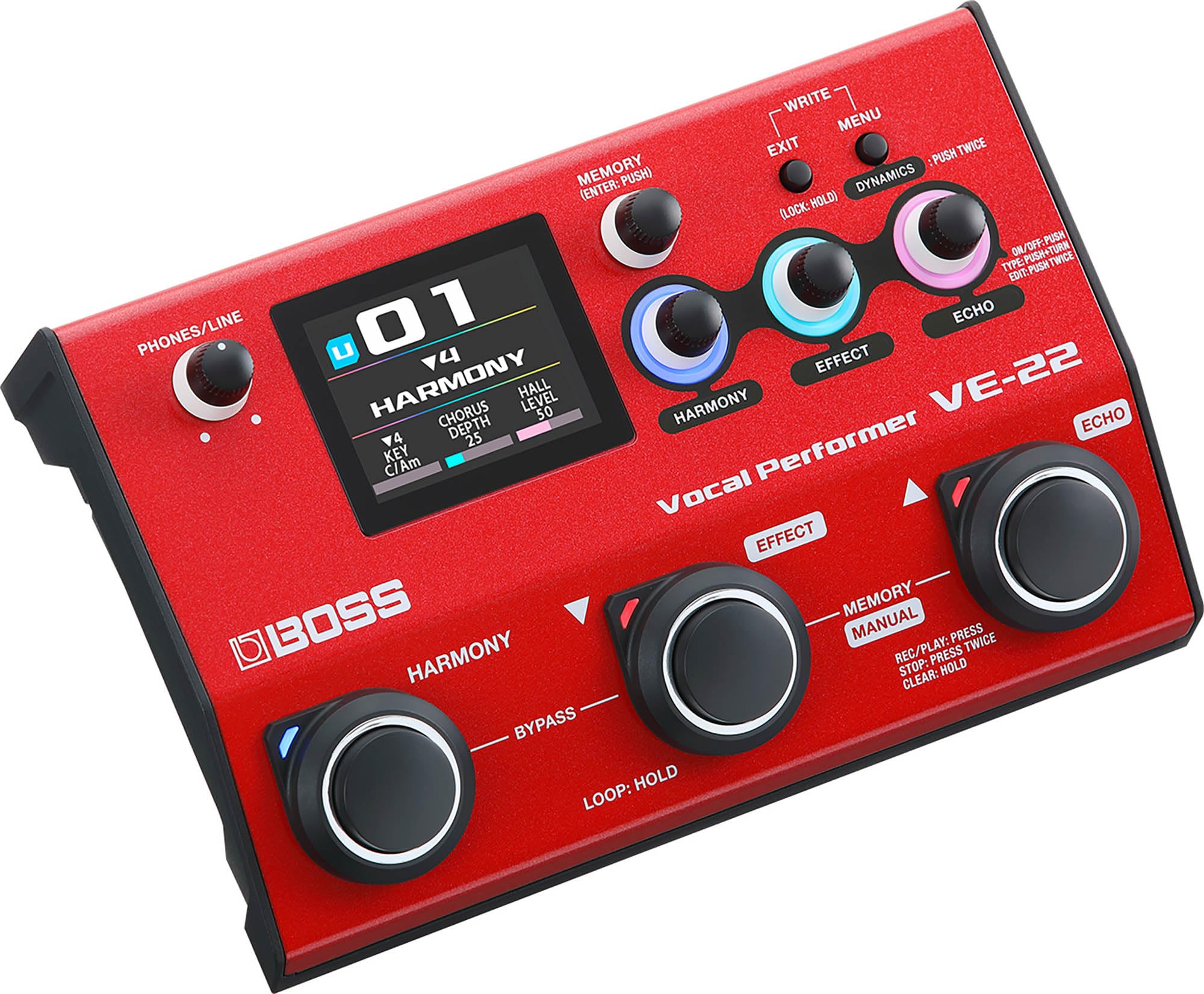 Boss VE-22 Vocal Performer Bundle with Carry Case, 10ft XLR Cable, 4 AA Batteries & Polishing Cloth - Professional Vocal Effects Processor for Live Performances & Studio Recording